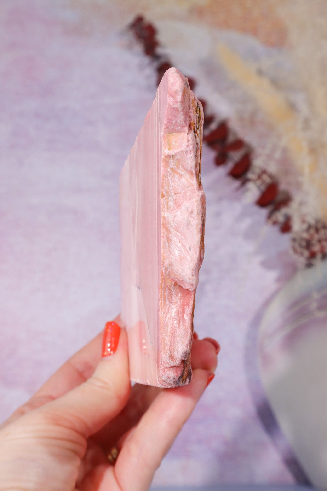 Freestanding Pink Opal Slab, Australia, 12.5cm Freeform Tali & Loz Crystals