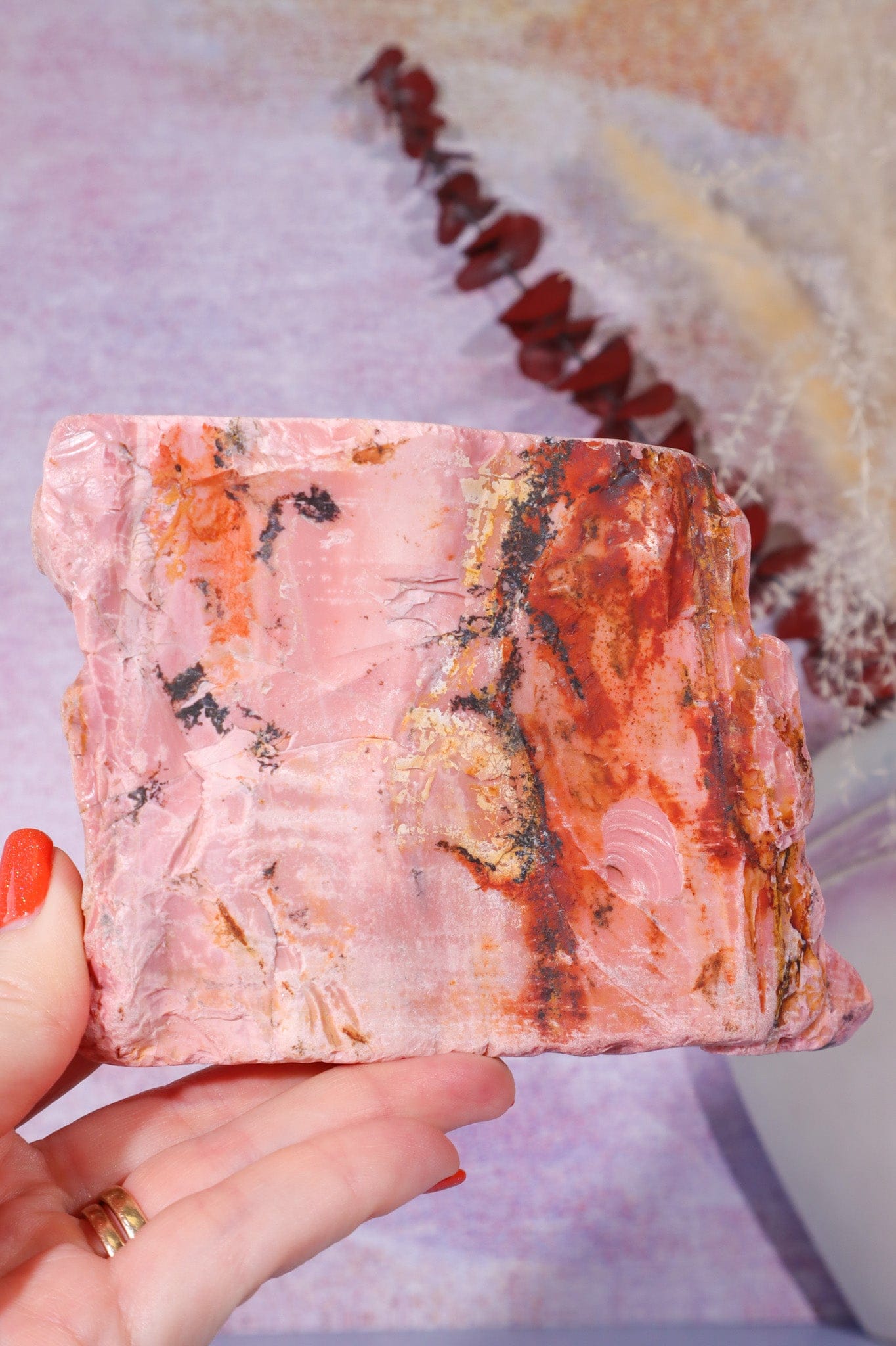 Freestanding Pink Opal Slab, Australia, 12.5cm Freeform Tali & Loz Crystals