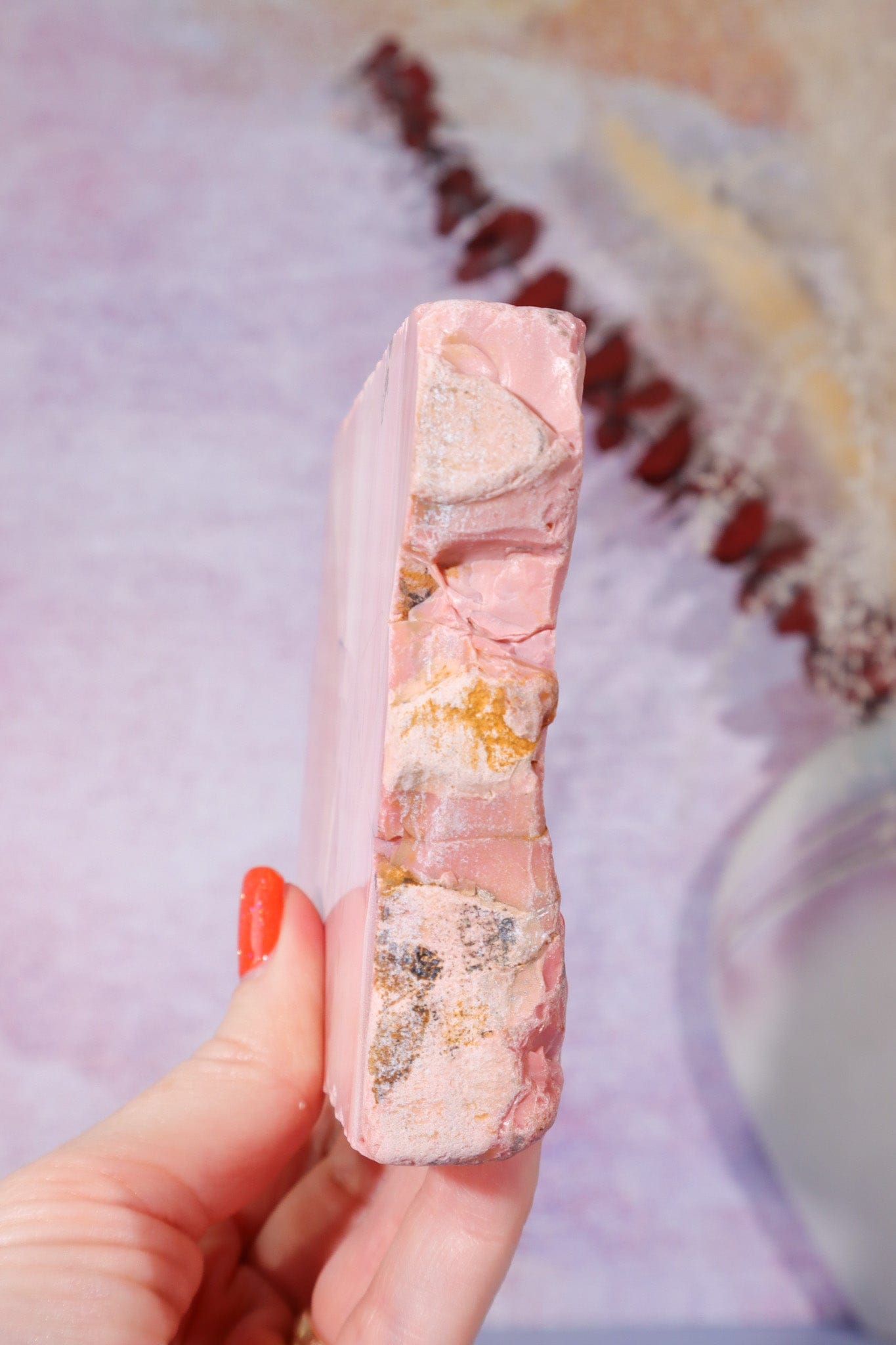 Freestanding Pink Opal Slab, Australia, 12.5cm Freeform Tali & Loz Crystals