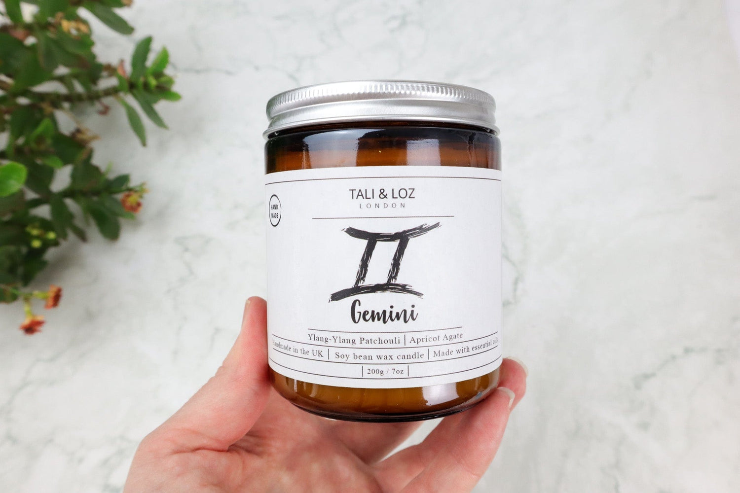 Gemini Candle with Apricot Agate - Tali & Loz Crystals