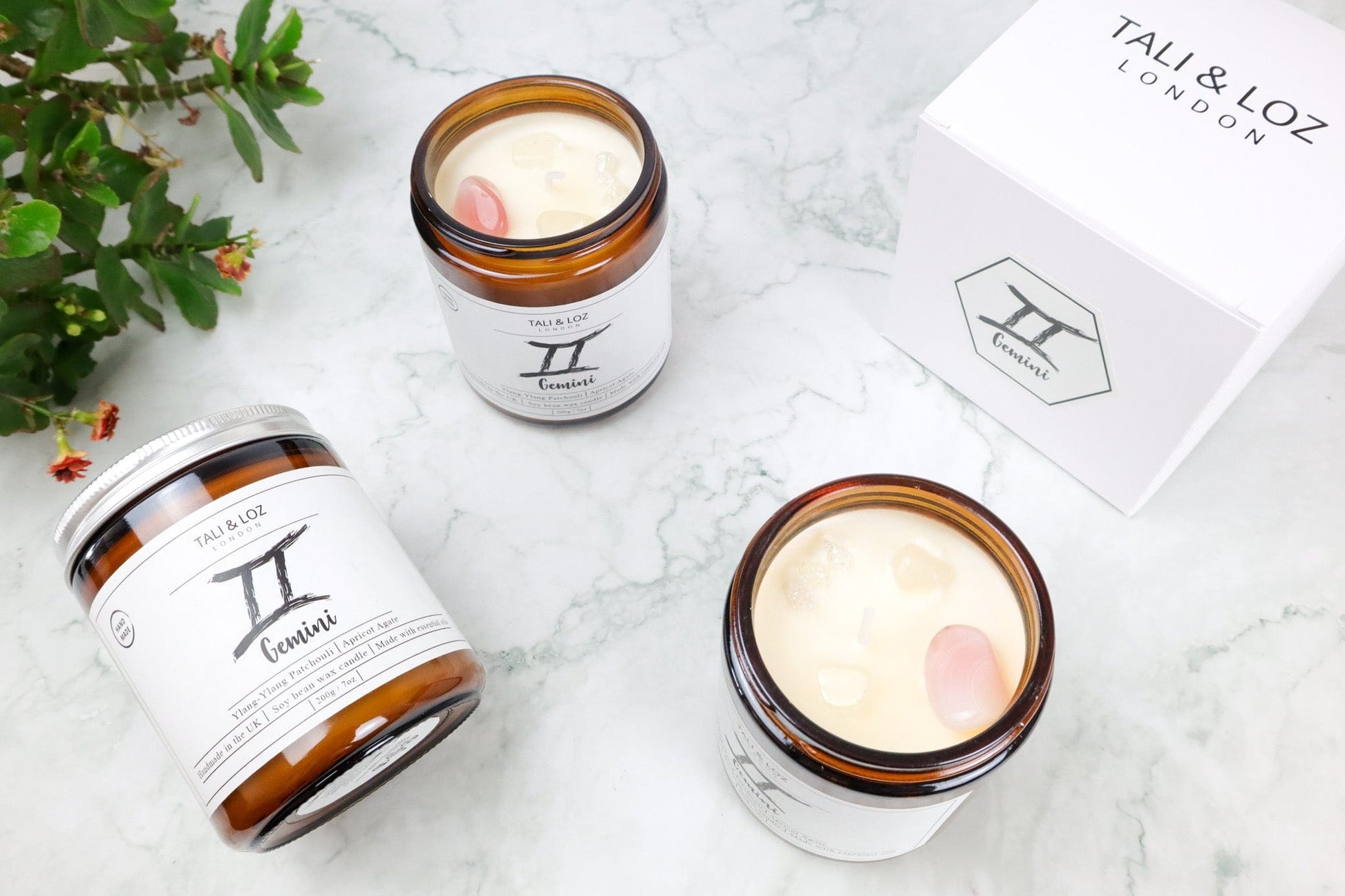 Gemini Candle with Apricot Agate Candles Tali & Loz