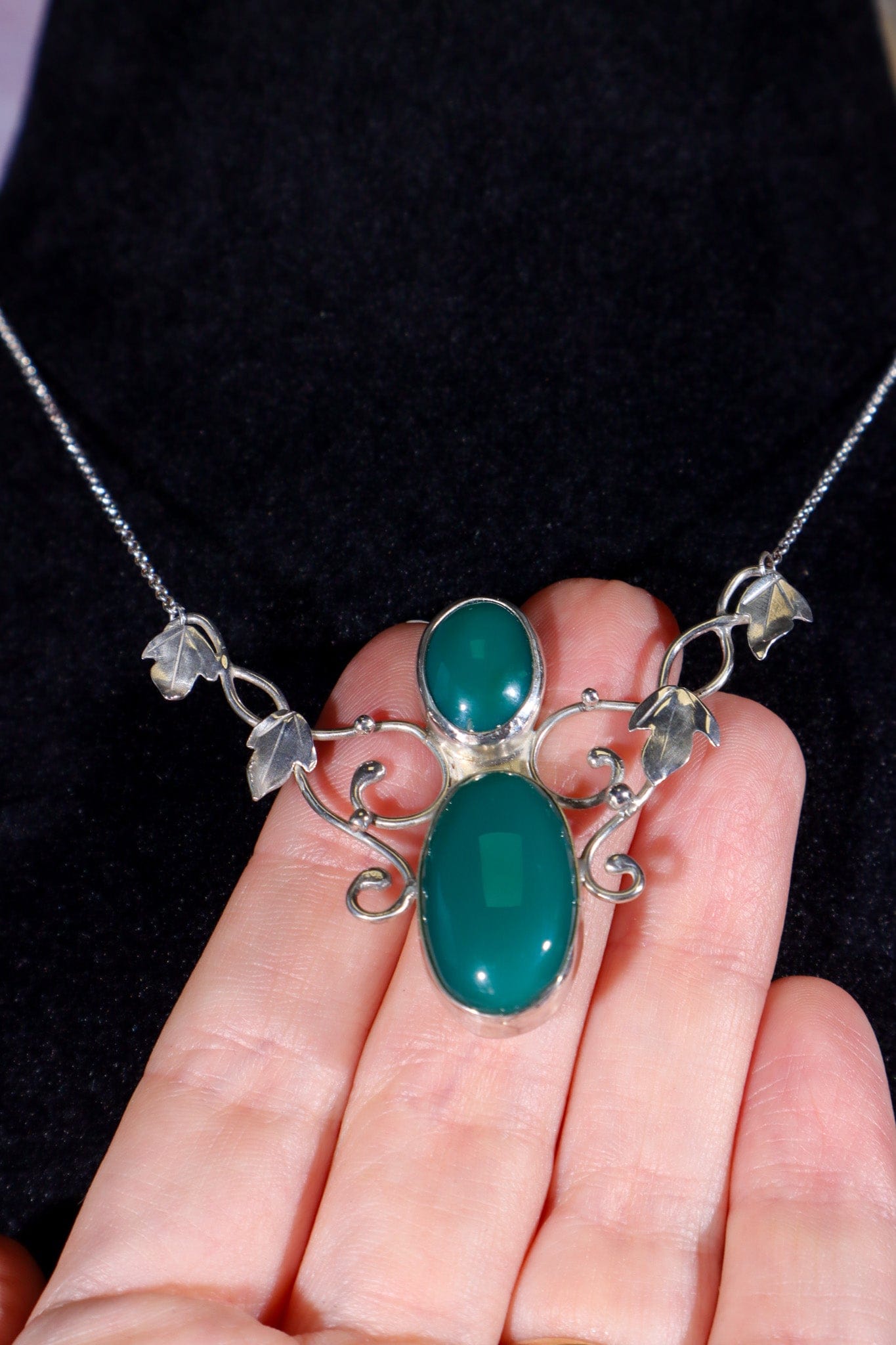 Green Onyx Necklace 925 Silver, Handmade in the UK, MG Silver Jewellery Tali & Loz Crystals