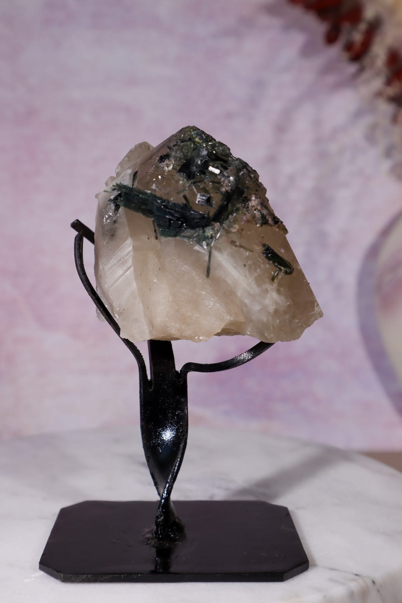 Green Tourmaline in Citrine on Stand 112cm, Brazil Specimen Tali & Loz Crystals