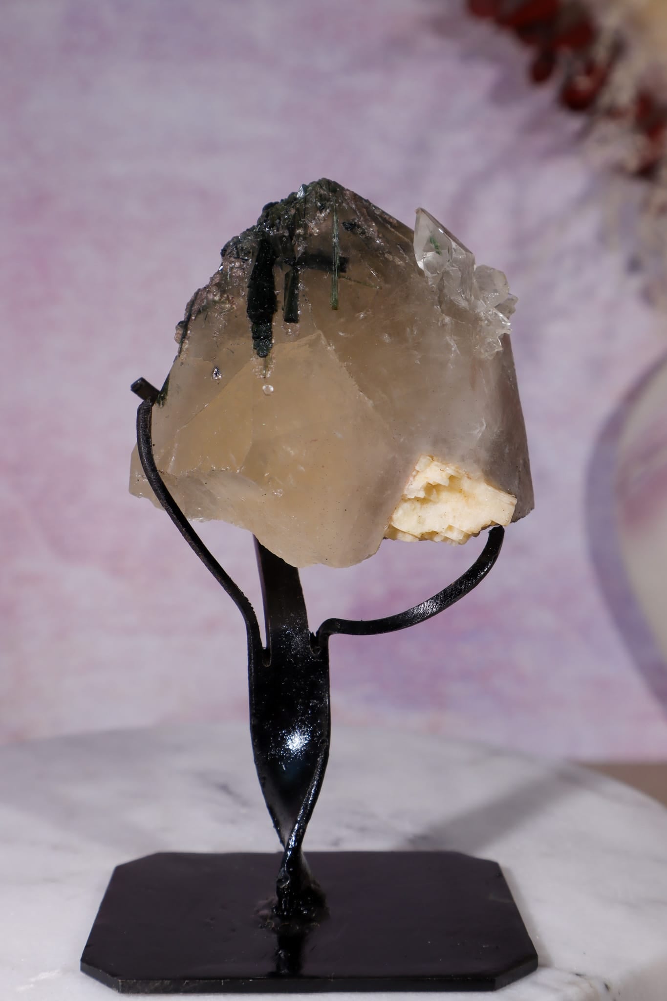 Green Tourmaline in Citrine on Stand 112cm, Brazil Specimen Tali & Loz Crystals