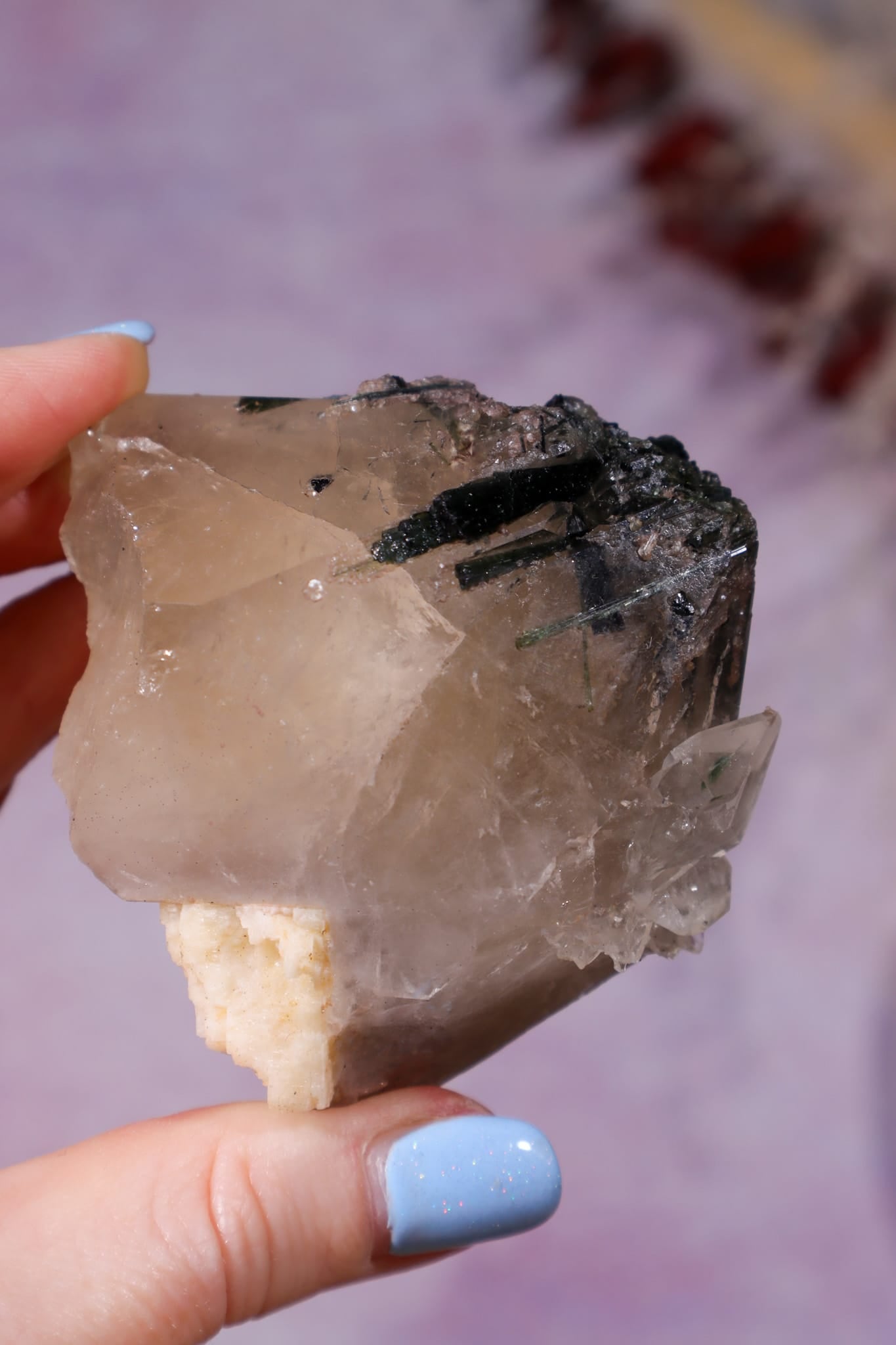 Green Tourmaline in Citrine on Stand 112cm, Brazil Specimen Tali & Loz Crystals