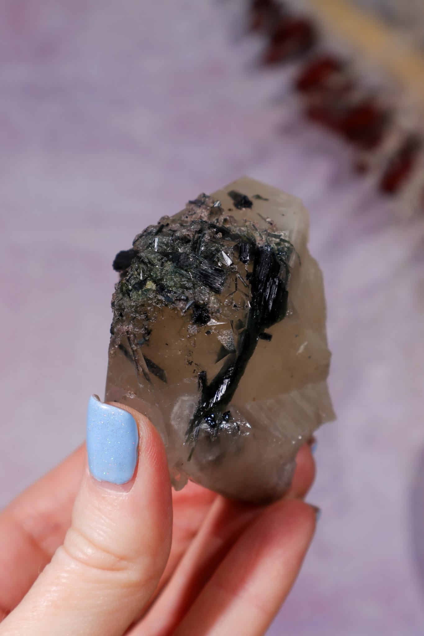 Green Tourmaline in Citrine on Stand 112cm, Brazil Specimen Tali & Loz Crystals