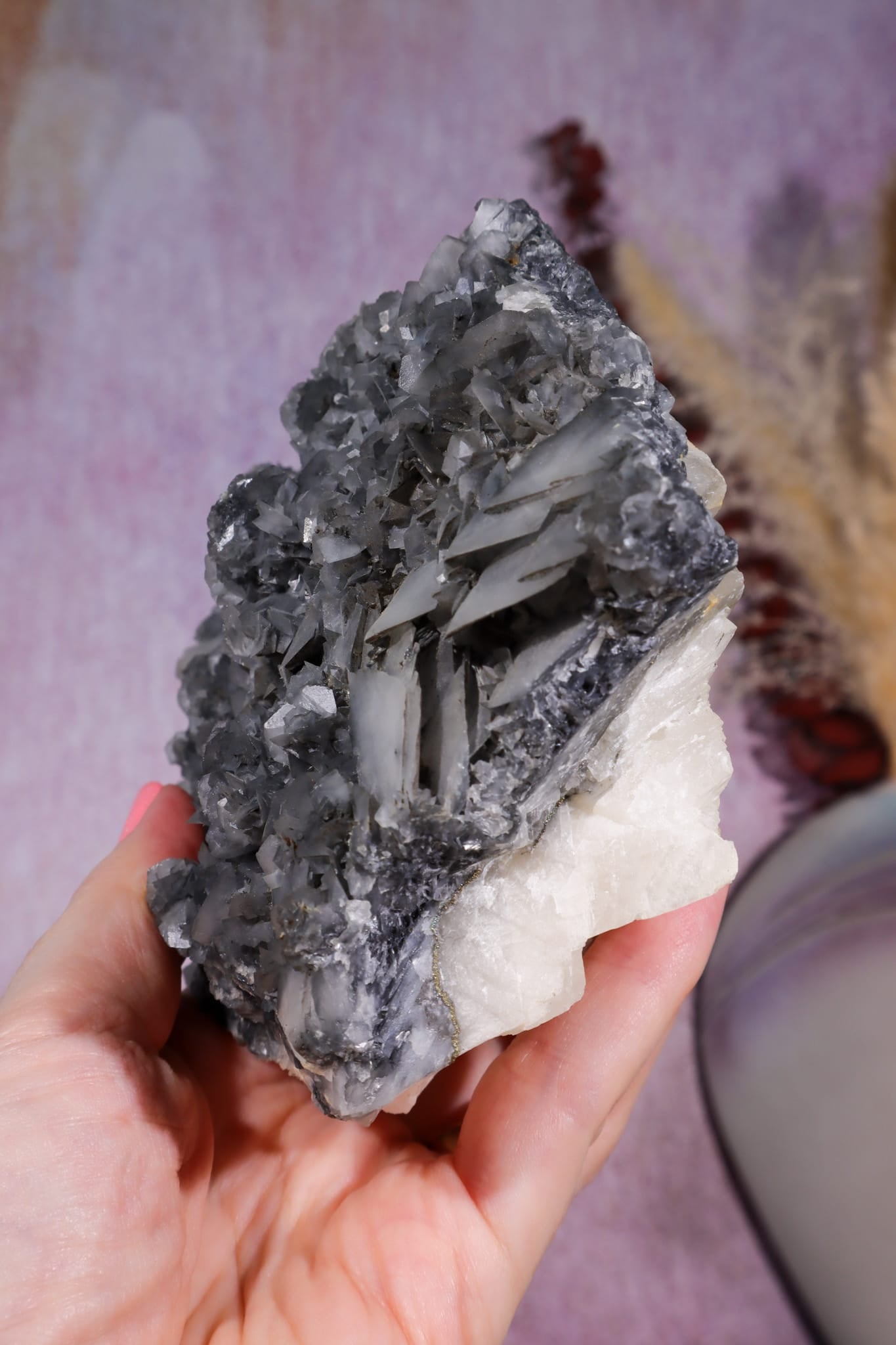 Grey & White Calcite with Stilbite | Display Specimen | 200mm | China Minerals Tali & Loz Crystals