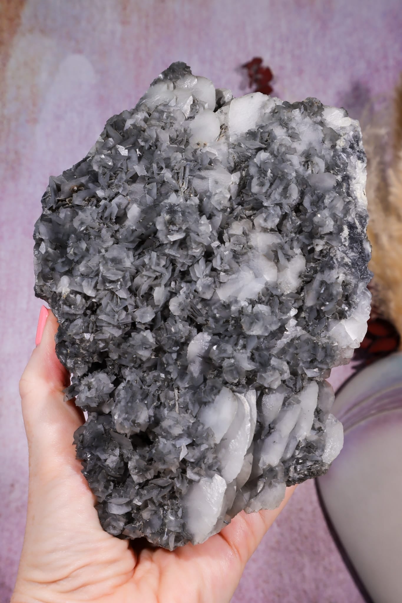 Grey & White Calcite with Stilbite | Display Specimen | 200mm | China Minerals Tali & Loz Crystals
