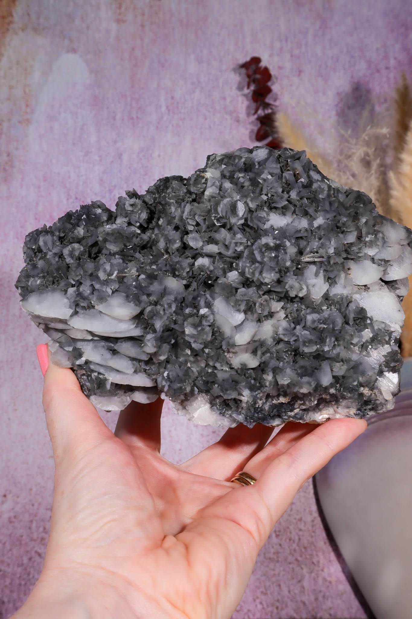 Grey & White Calcite with Stilbite | Display Specimen | 200mm | China Minerals Tali & Loz Crystals