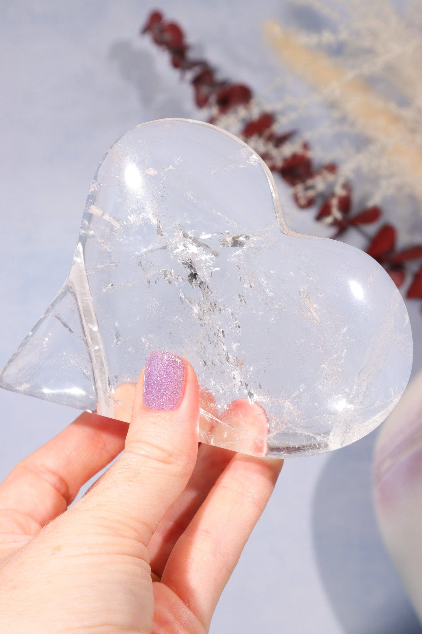 High Quality Clear Quartz Self Standing Heart Carving Carving Tali & Loz Crystals