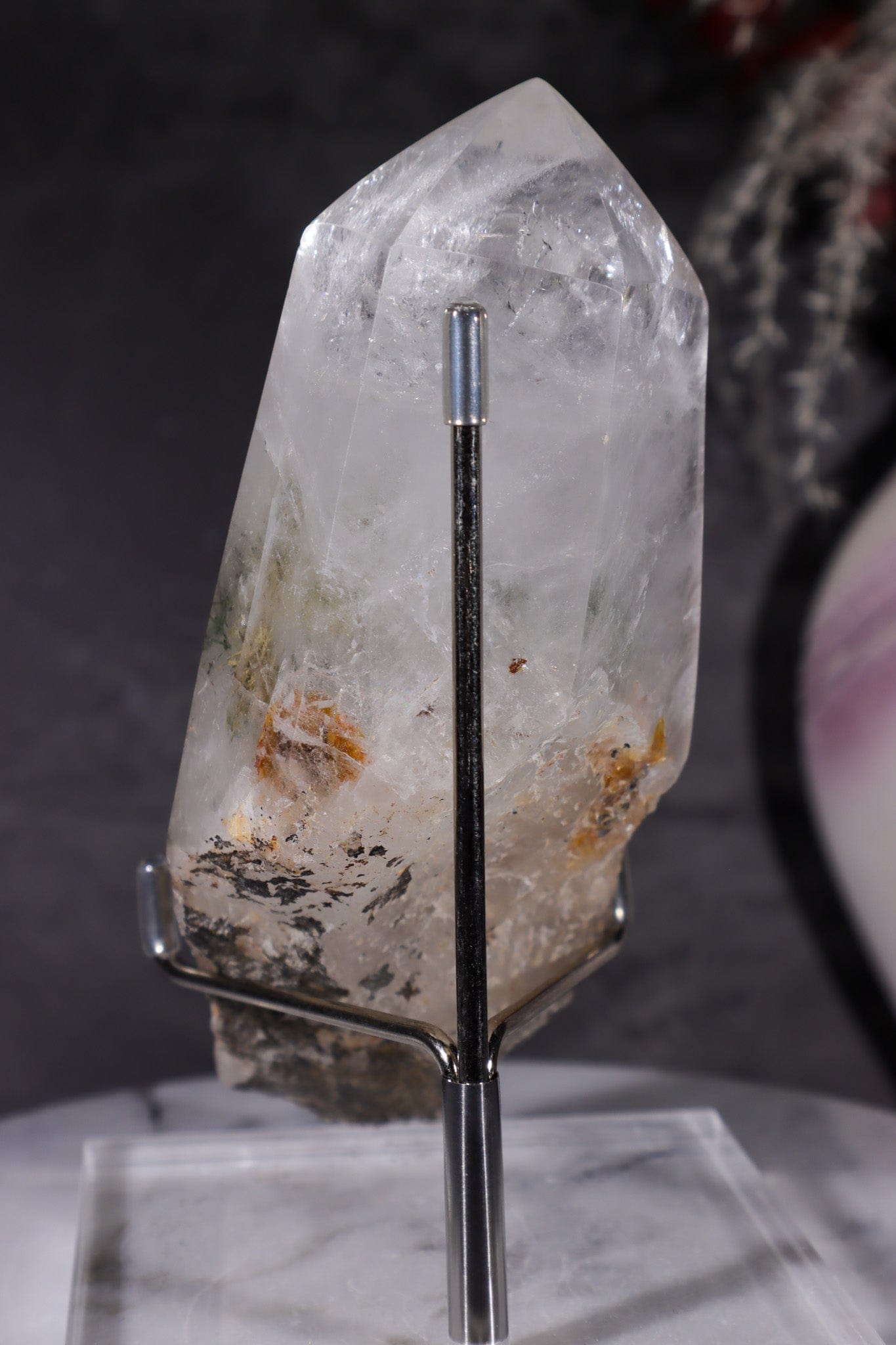 Indonesian Clear Quartz Point With Tourmaline Inclusions 13.7cm Points Tali & Loz Crystals