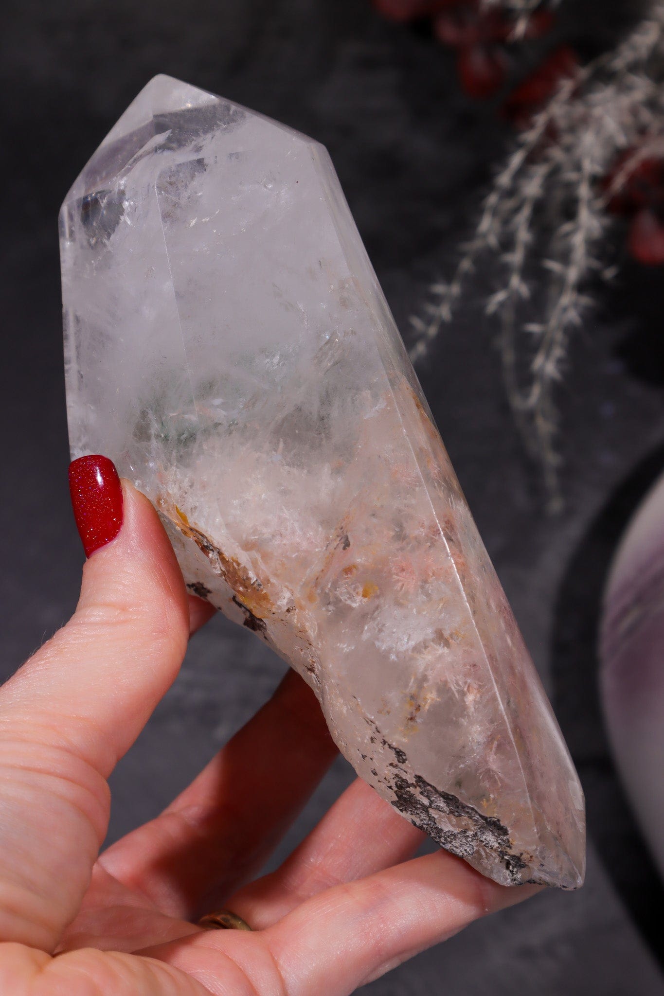 Indonesian Clear Quartz Point With Tourmaline Inclusions 13.7cm Points Tali & Loz Crystals