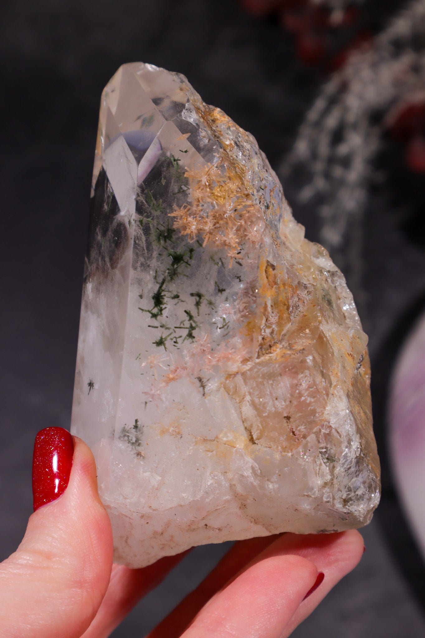 Indonesian Clear Quartz Point With Tourmaline Inclusions 9cm Points Tali & Loz Crystals