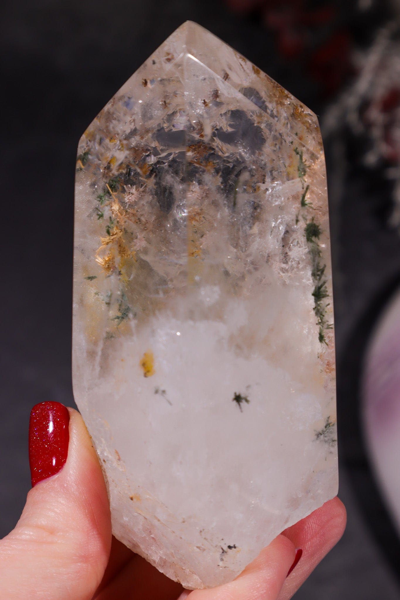 Indonesian Clear Quartz Point With Tourmaline Inclusions 9cm Points Tali & Loz Crystals