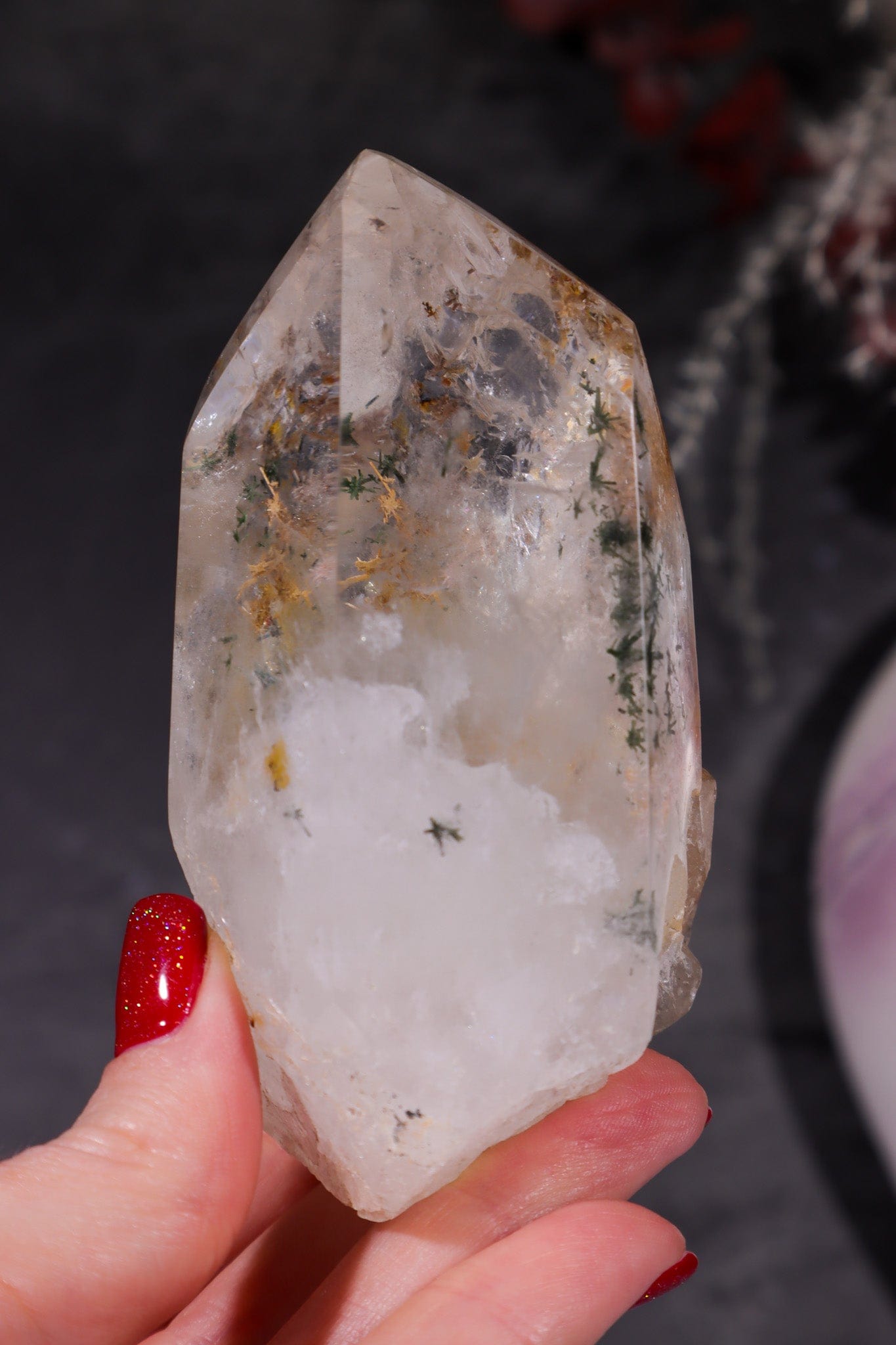 Indonesian Clear Quartz Point With Tourmaline Inclusions 9cm Points Tali & Loz Crystals
