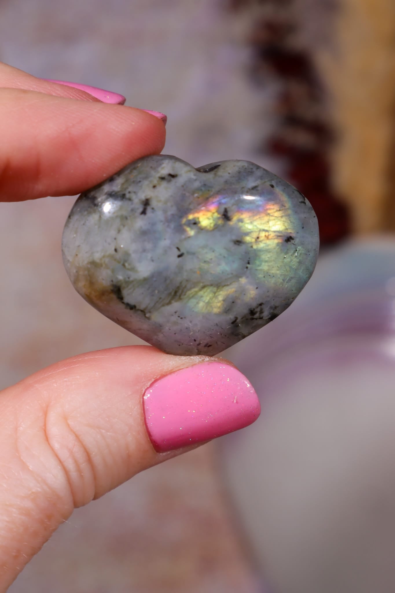 Labradorite Hearts | Large 3.5x3cm | Light Base | Madagascar Hearts Tali & Loz Crystals