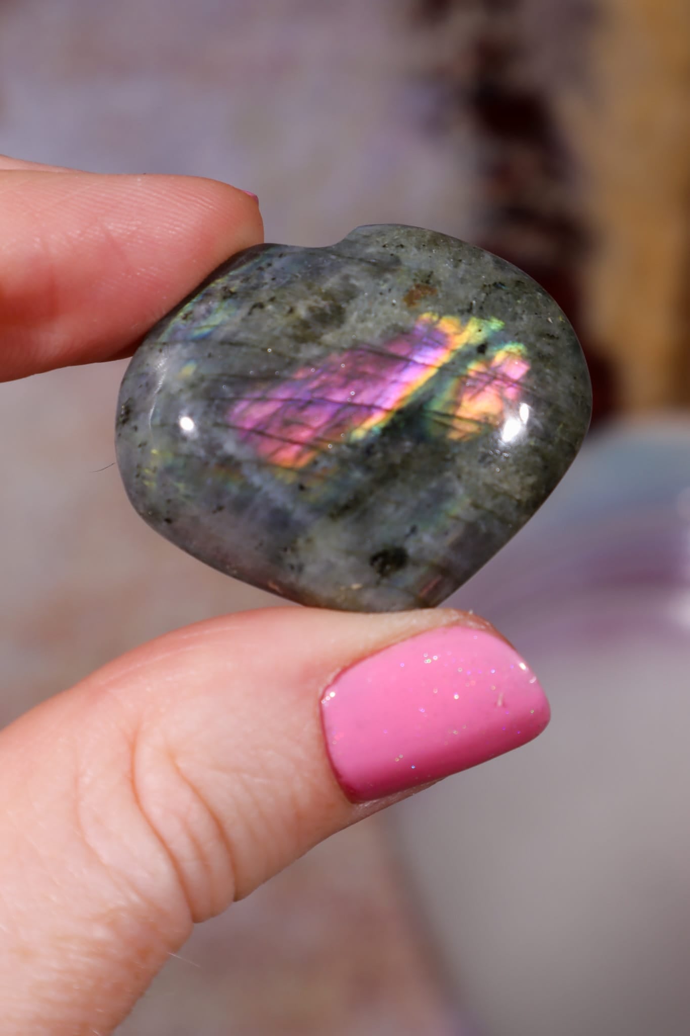 Labradorite Hearts | Large 3.5x3cm | Light Base | Madagascar Hearts Tali & Loz Crystals