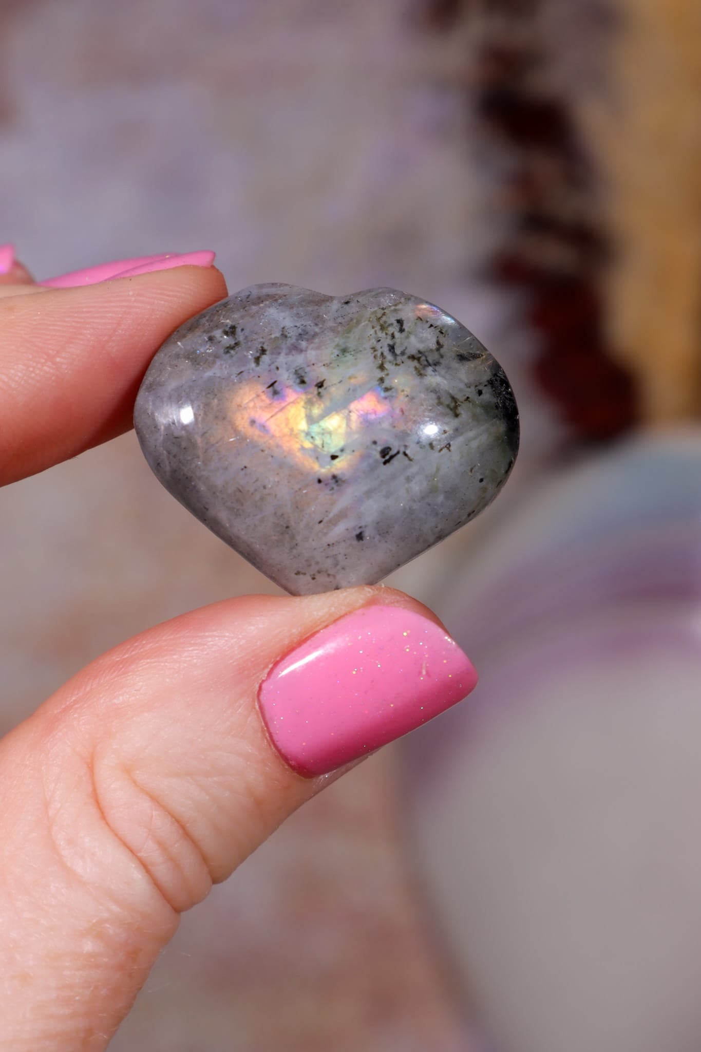 Labradorite Hearts | Large 3.5x3cm | Light Base | Madagascar Hearts Tali & Loz Crystals