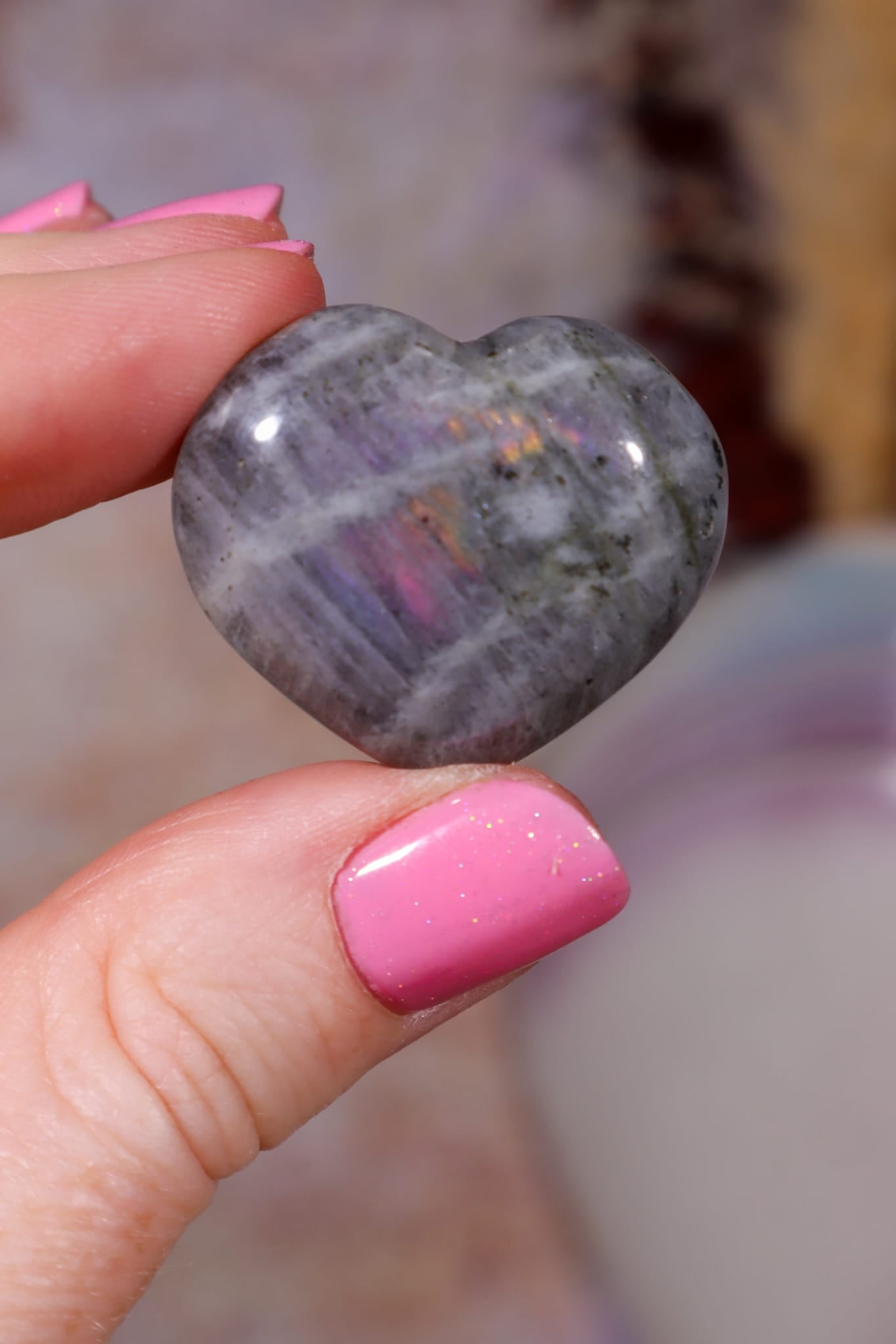 Labradorite Hearts | Large 3.5x3cm | Light Base | Madagascar Hearts Tali & Loz Crystals