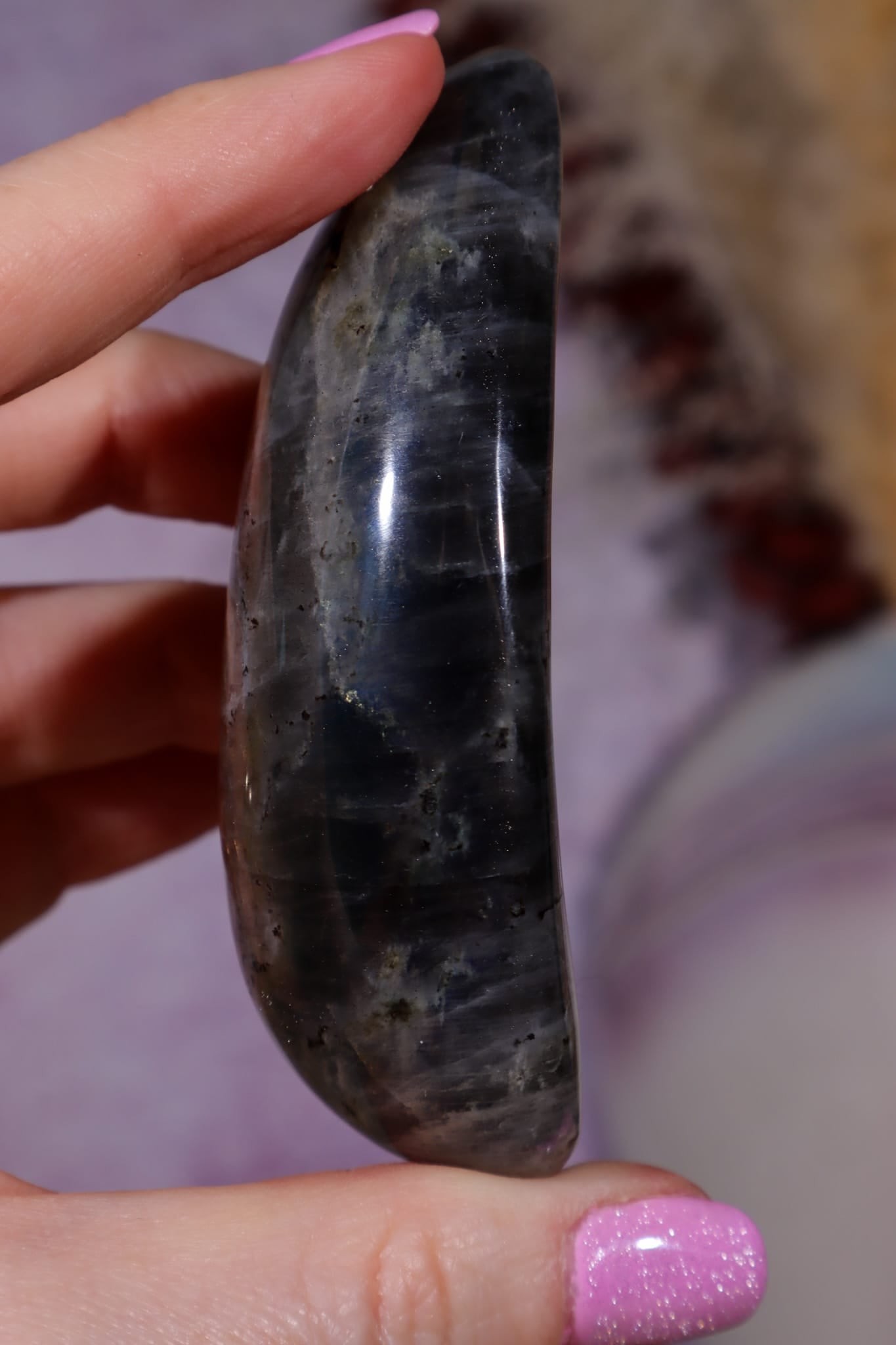 Labradorite Palm Stone | Gua Sha & Meditation Tool | Gold Flash Palm Stone Tali and Loz