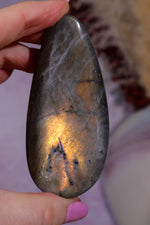 Labradorite Palm Stone | Gua Sha & Meditation Tool | Gold Flash Palm Stone Tali and Loz