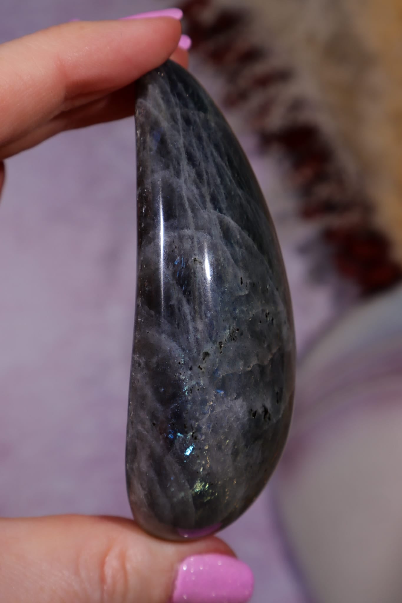 Labradorite Palm Stone | Gua Sha & Meditation Tool | Gold Flash Palm Stone Tali and Loz