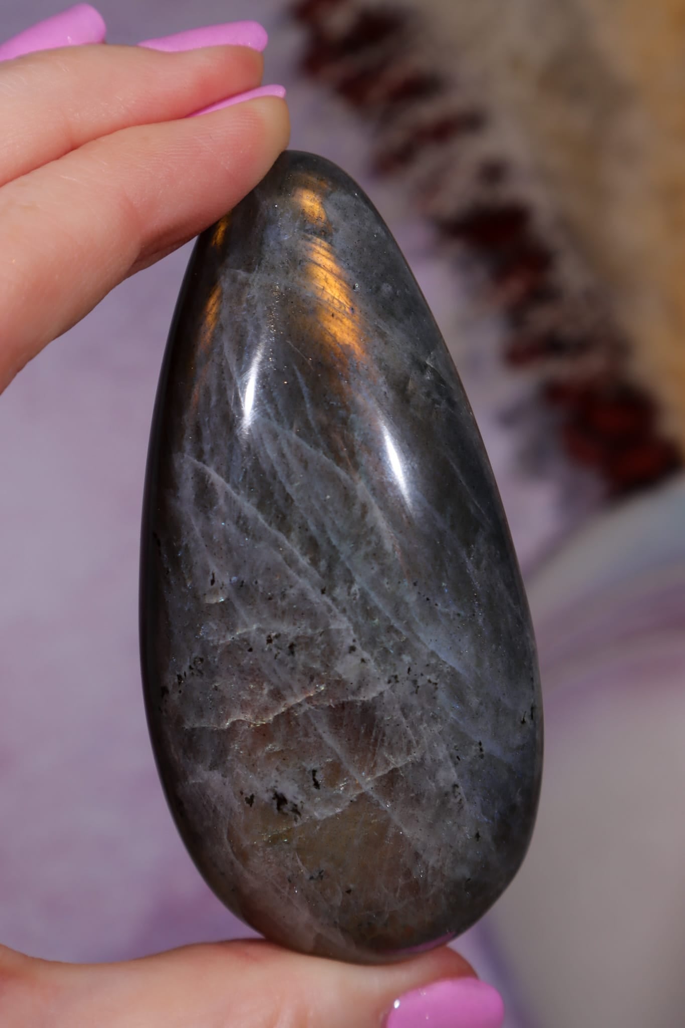 Labradorite Palm Stone | Gua Sha & Meditation Tool | Gold Flash Palm Stone Tali and Loz