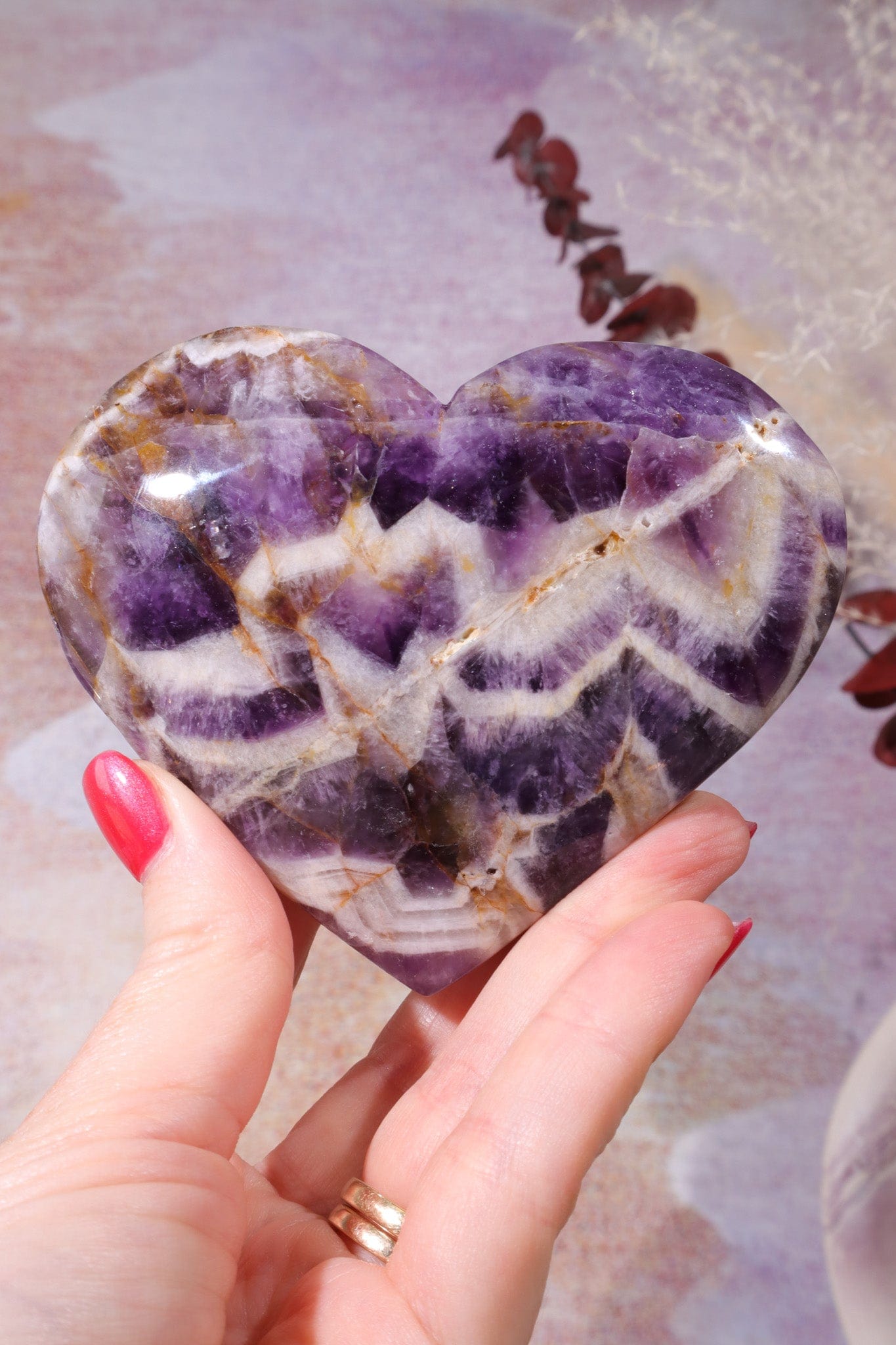 Large Chevron Amethyst Heart 9.5cm Hearts Tali & Loz Crystals