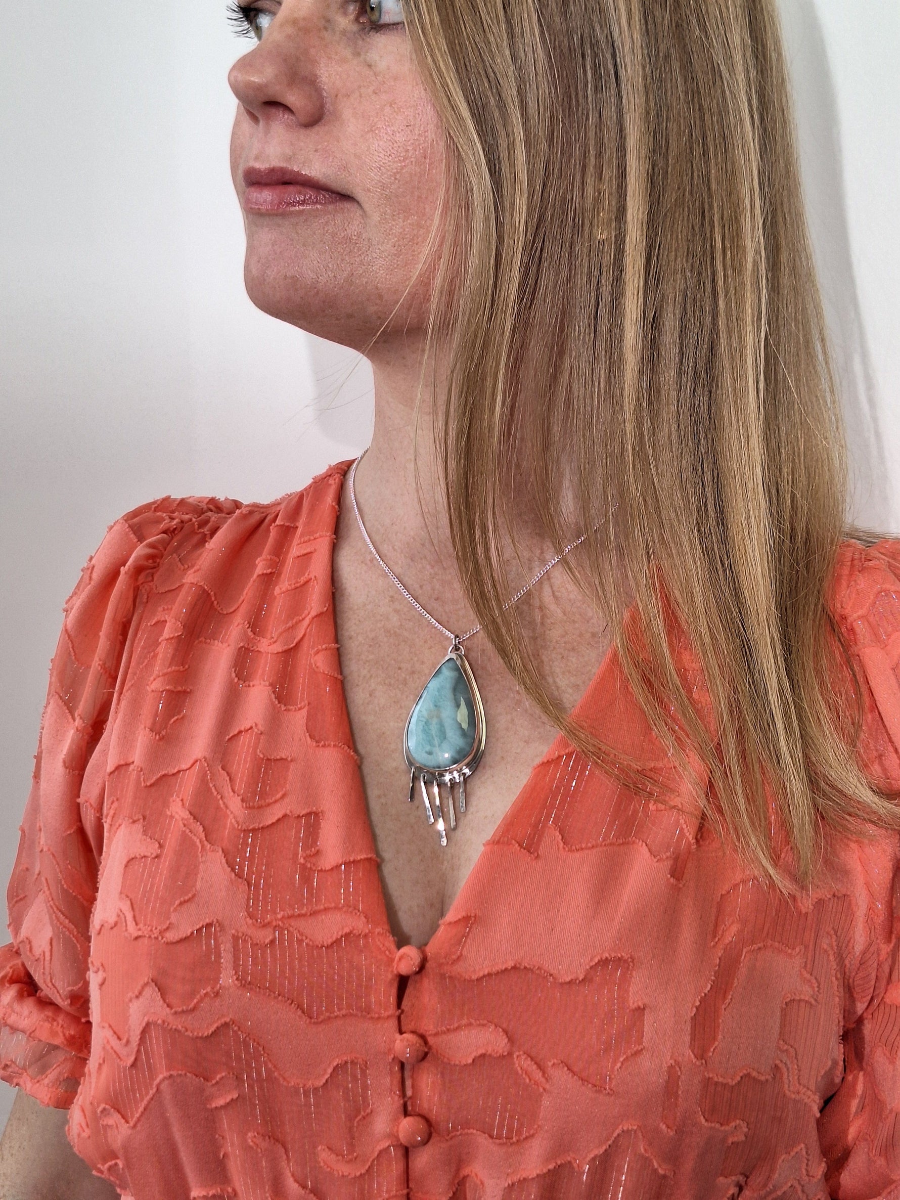 Larimar Tear Drop Necklace, Handmade in the UK Jewellery Tali & Loz Crystals