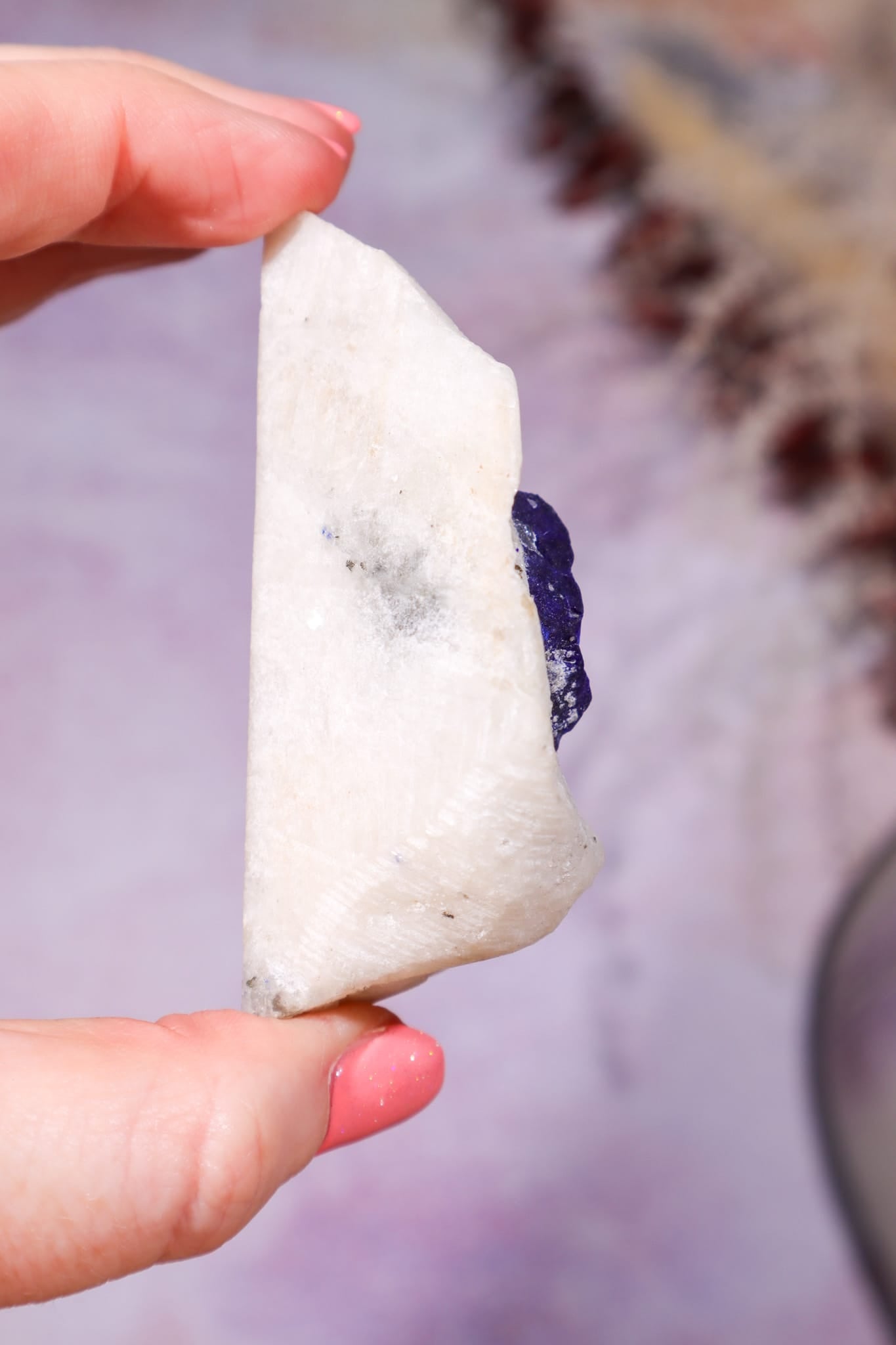 Lazurite in White Marble 7cm, Sar-e-Sang, Badakhshan, Afghanistan, Sold as Seen Minerals Tali & Loz Crystals