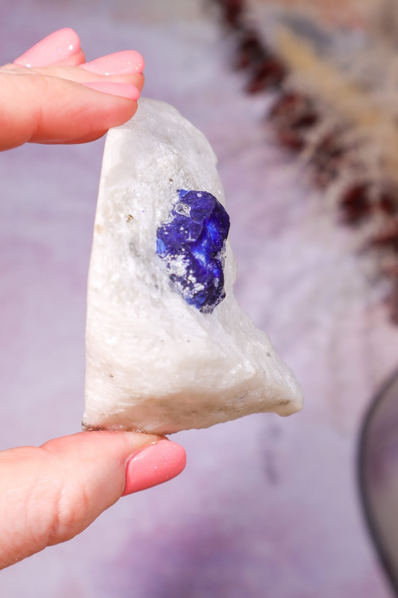 Lazurite in White Marble 7cm, Sar-e-Sang, Badakhshan, Afghanistan, Sold as Seen Minerals Tali & Loz Crystals