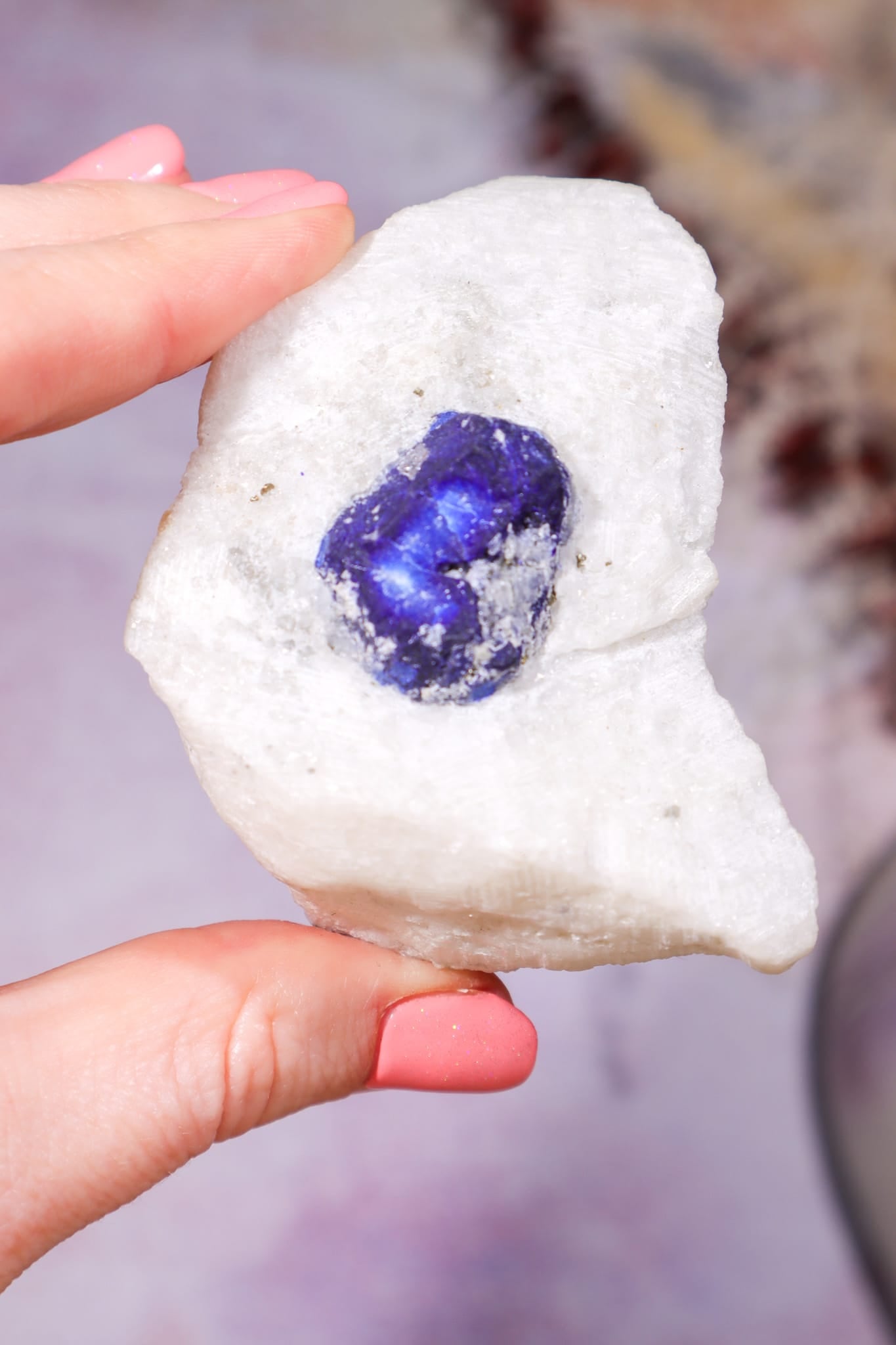 Lazurite in White Marble 7cm, Sar-e-Sang, Badakhshan, Afghanistan, Sold as Seen Minerals Tali & Loz Crystals
