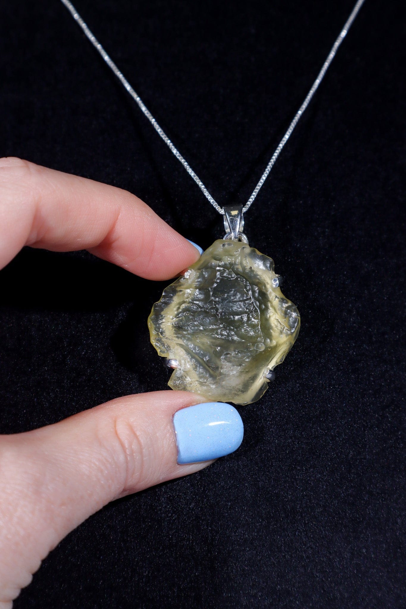 Libyan Desert Glass Tektite 9.66gr AA- Grade 925 Silver Pendant With Chain Jewellery Tali & Loz Crystals