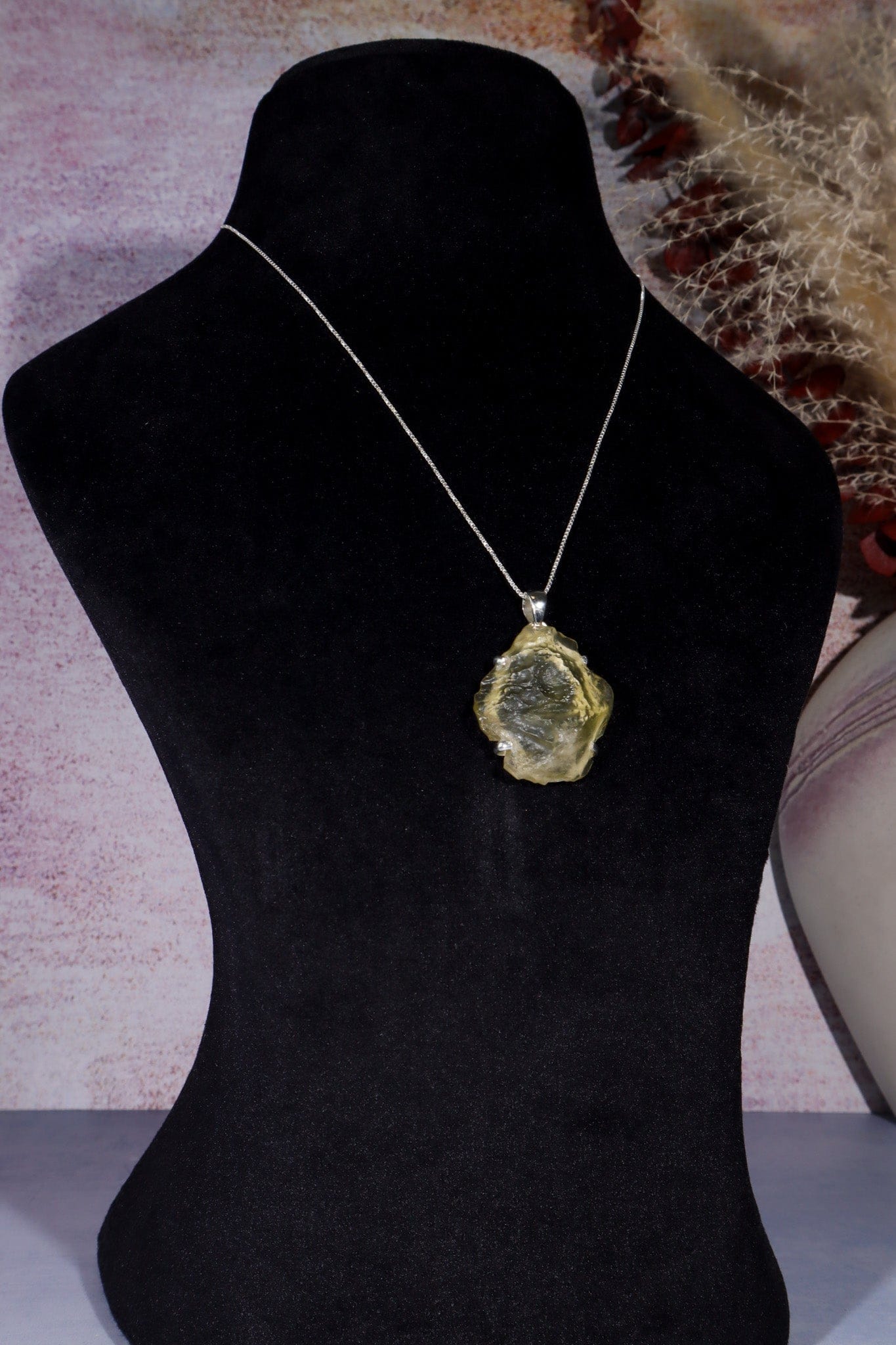 Libyan Desert Glass Tektite 9.66gr AA- Grade 925 Silver Pendant With Chain Jewellery Tali & Loz Crystals