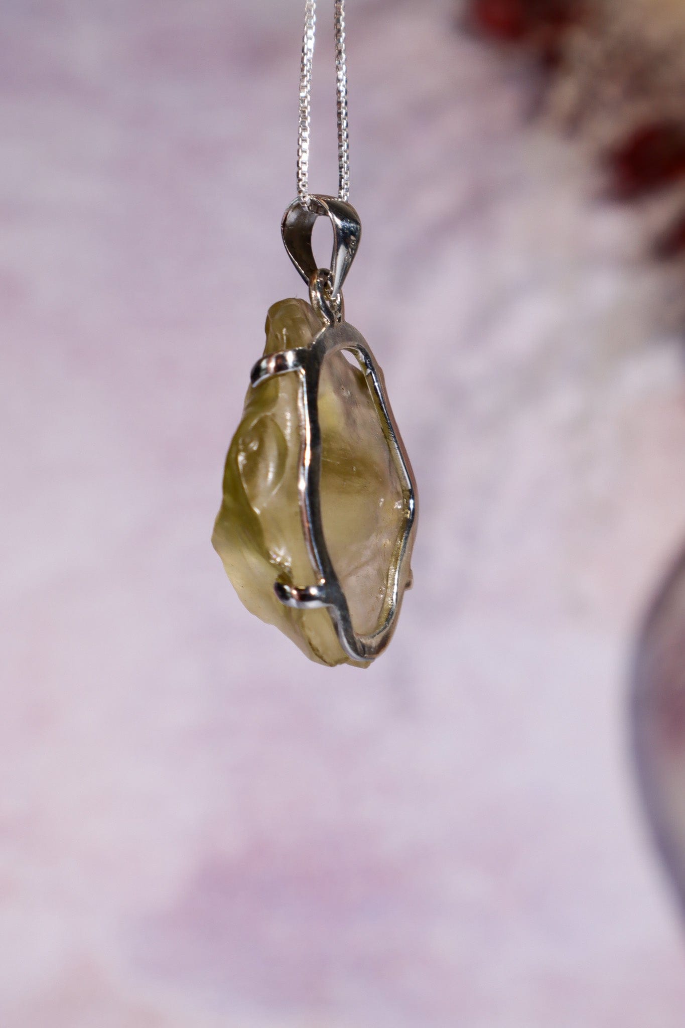 Libyan Desert Glass Tektite 9.66gr AA- Grade 925 Silver Pendant With Chain Jewellery Tali & Loz Crystals