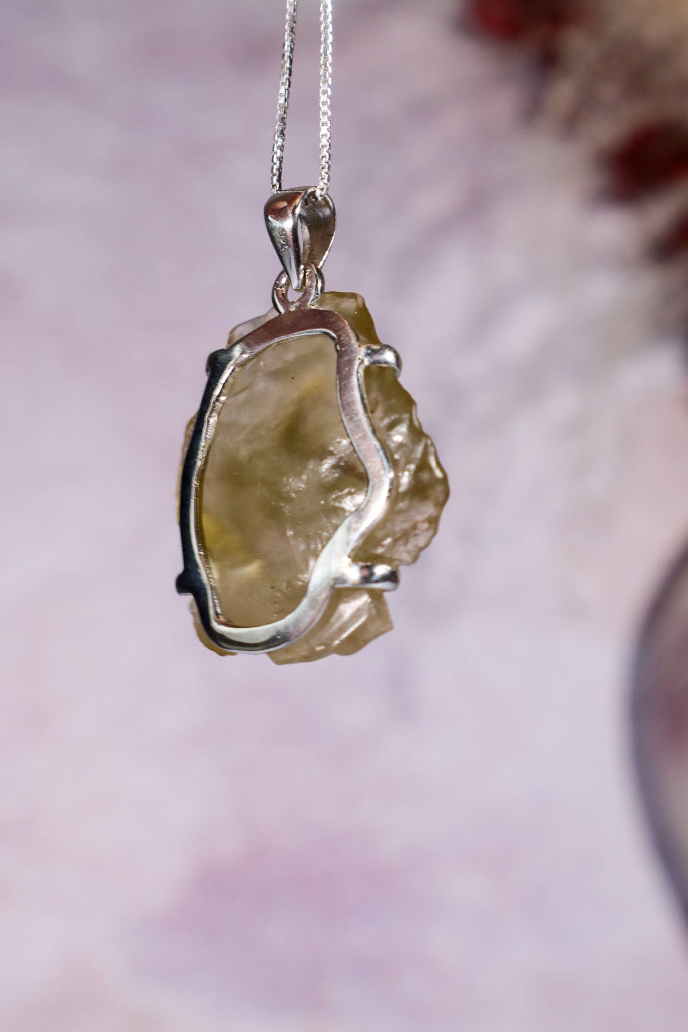 Libyan Desert Glass Tektite 9.66gr AA- Grade 925 Silver Pendant With Chain Jewellery Tali & Loz Crystals