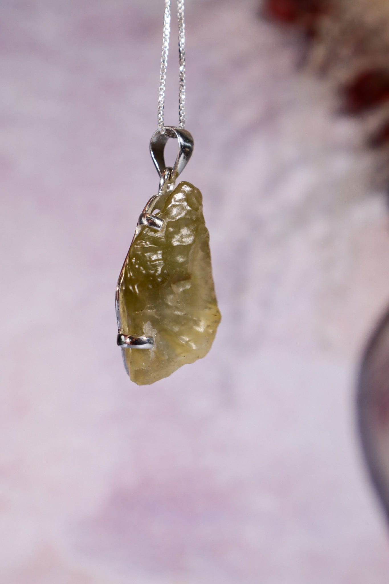 Libyan Desert Glass Tektite 9.66gr AA- Grade 925 Silver Pendant With Chain Jewellery Tali & Loz Crystals