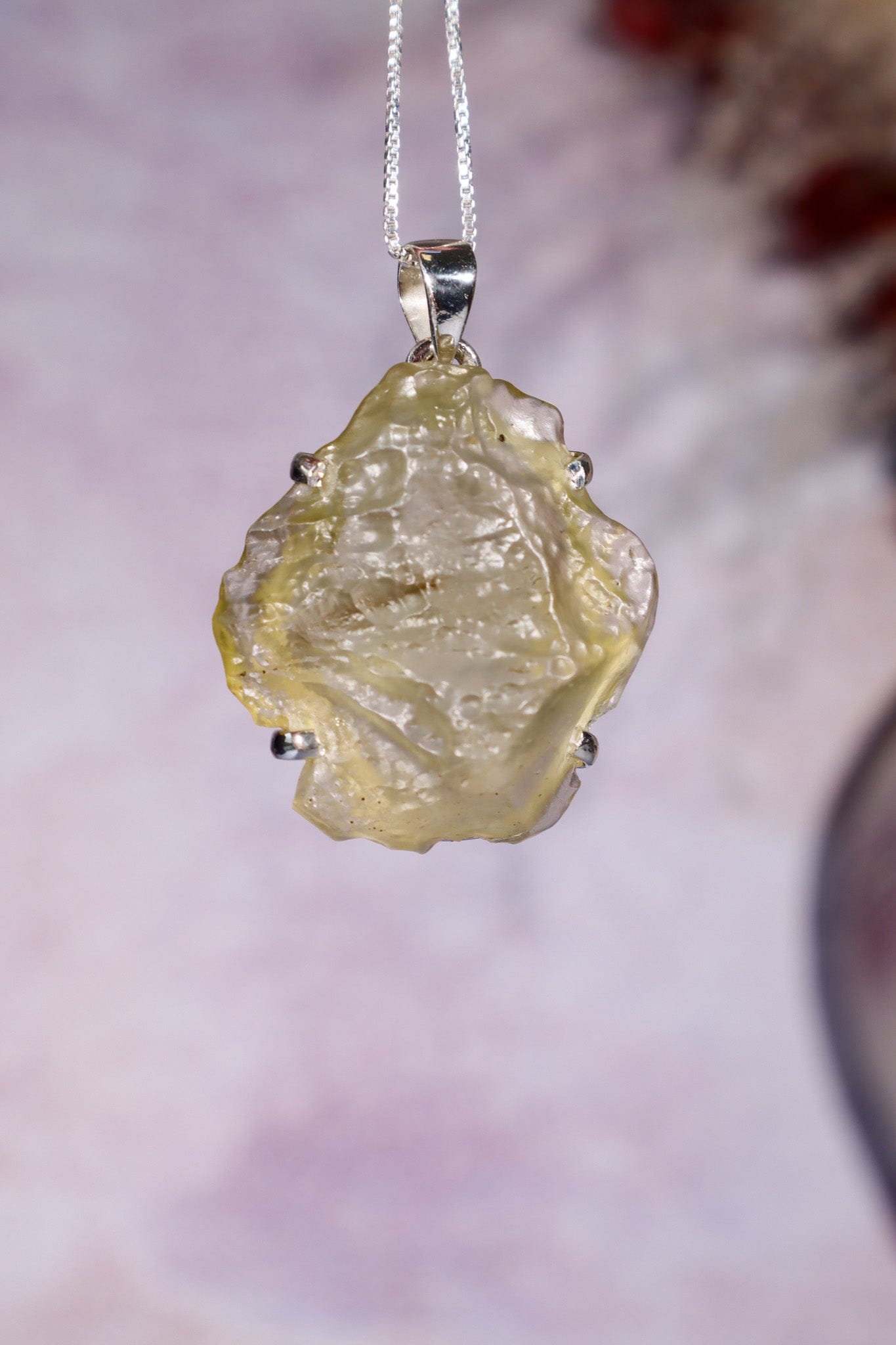 Libyan Desert Glass Tektite 9.66gr AA- Grade 925 Silver Pendant With Chain Jewellery Tali & Loz Crystals