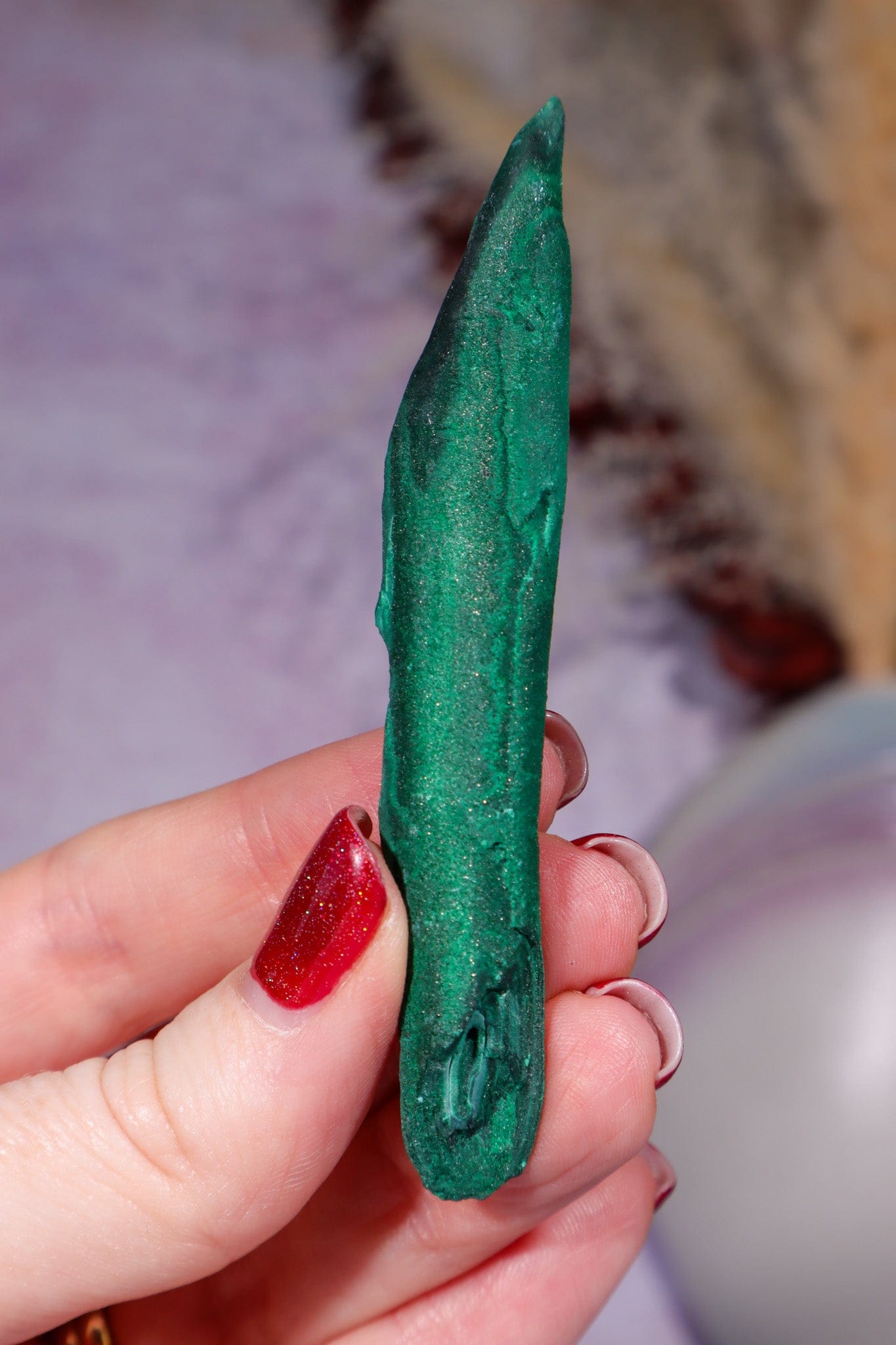 Malachite Stalactite 28gr,  Zaire- Congo Minerals Tali & Loz Crystals