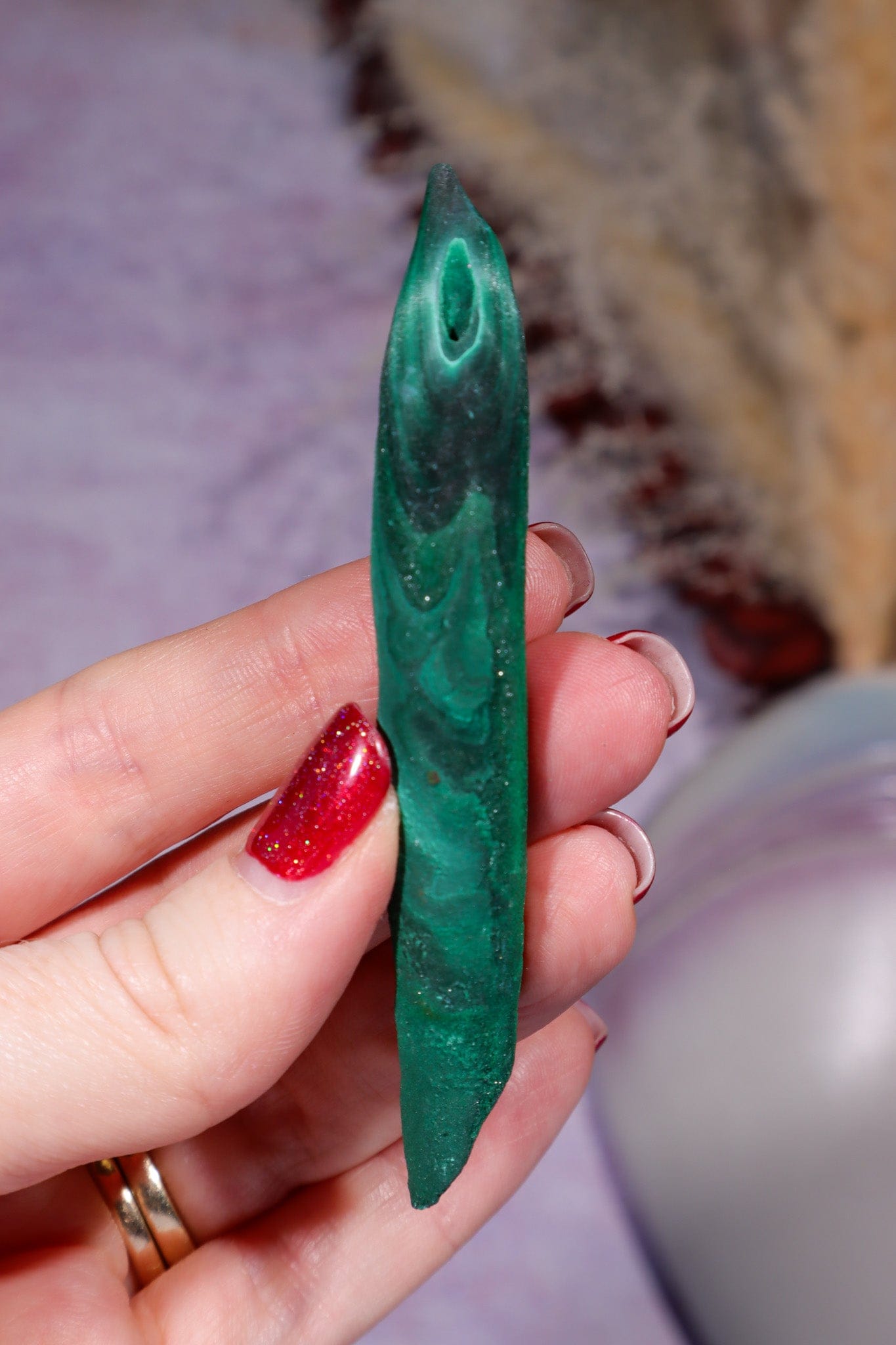 Malachite Stalactite 28gr,  Zaire- Congo Minerals Tali & Loz Crystals