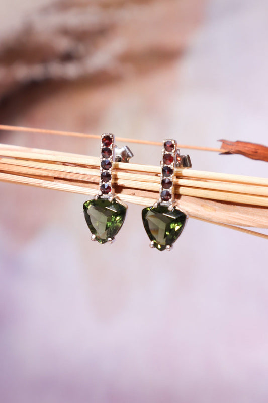 Moldavite and Garnet Earrings 'Venus' Earrings Tali & Loz