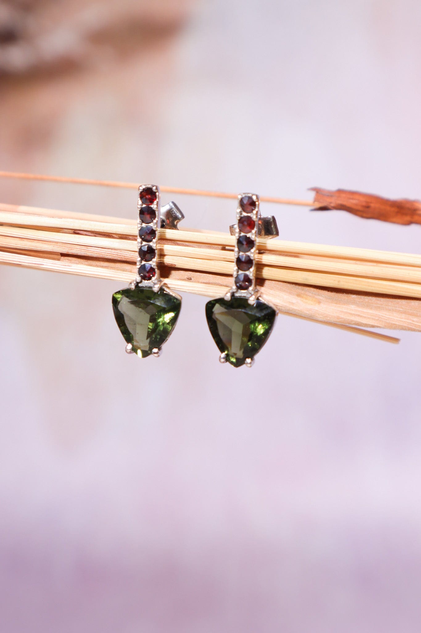 Moldavite and Garnet Earrings 'Venus' Earrings Tali & Loz