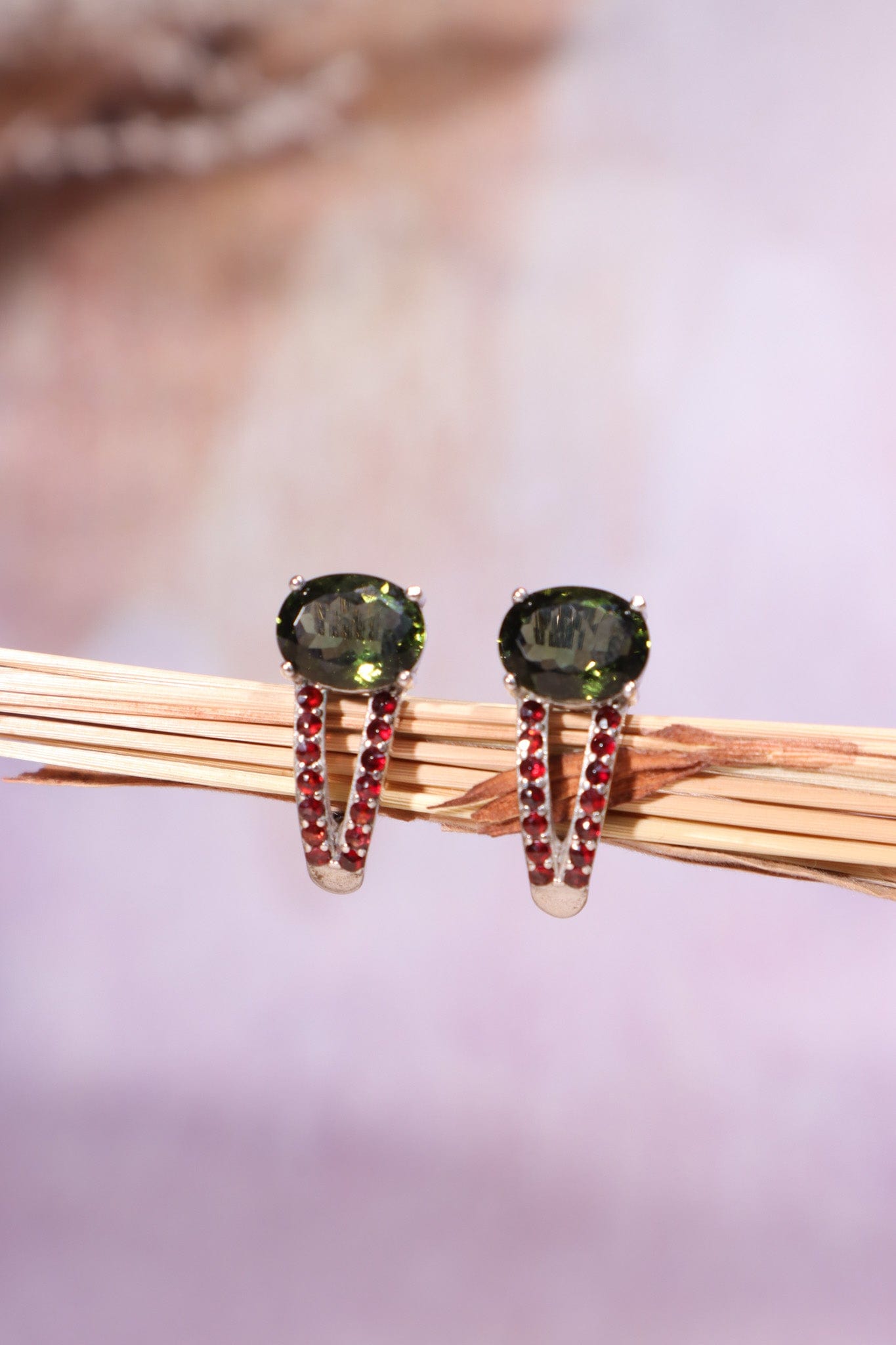 Moldavite Earrings 'Aurora' Earrings Garnet Tali & Loz