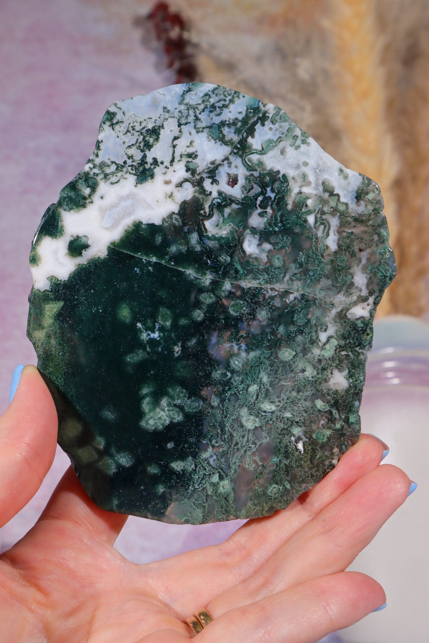 Moss Agate Slices Large 10-11cm, Intuitively Chosen Towers Tali & Loz Crystals