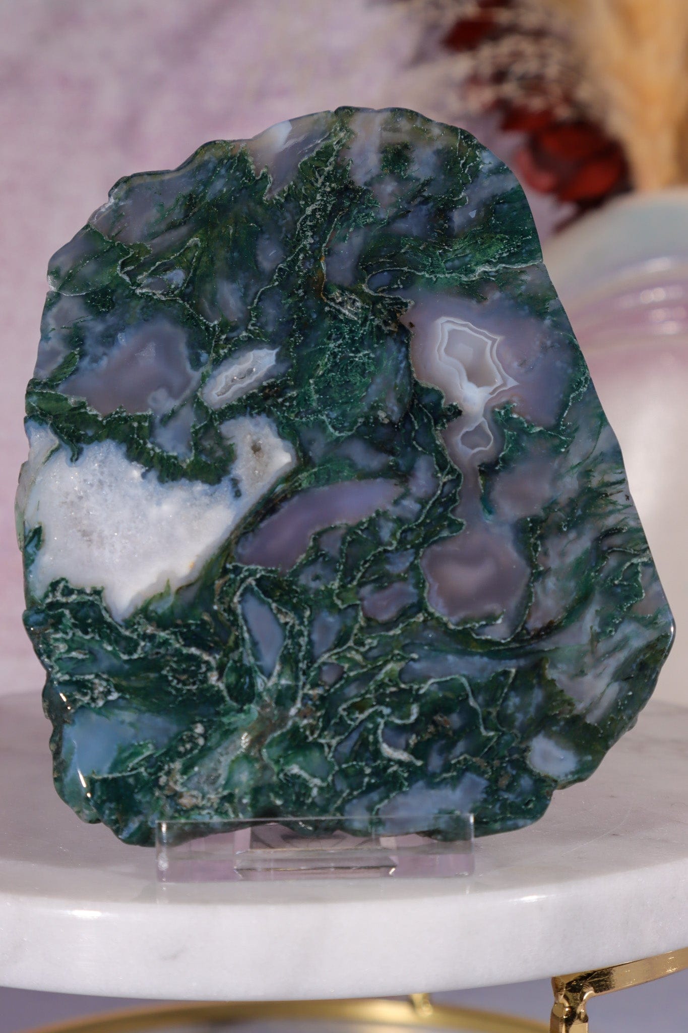 Moss Agate Slices Medium 9-10cm, Intuitively Chosen Towers Tali & Loz Crystals
