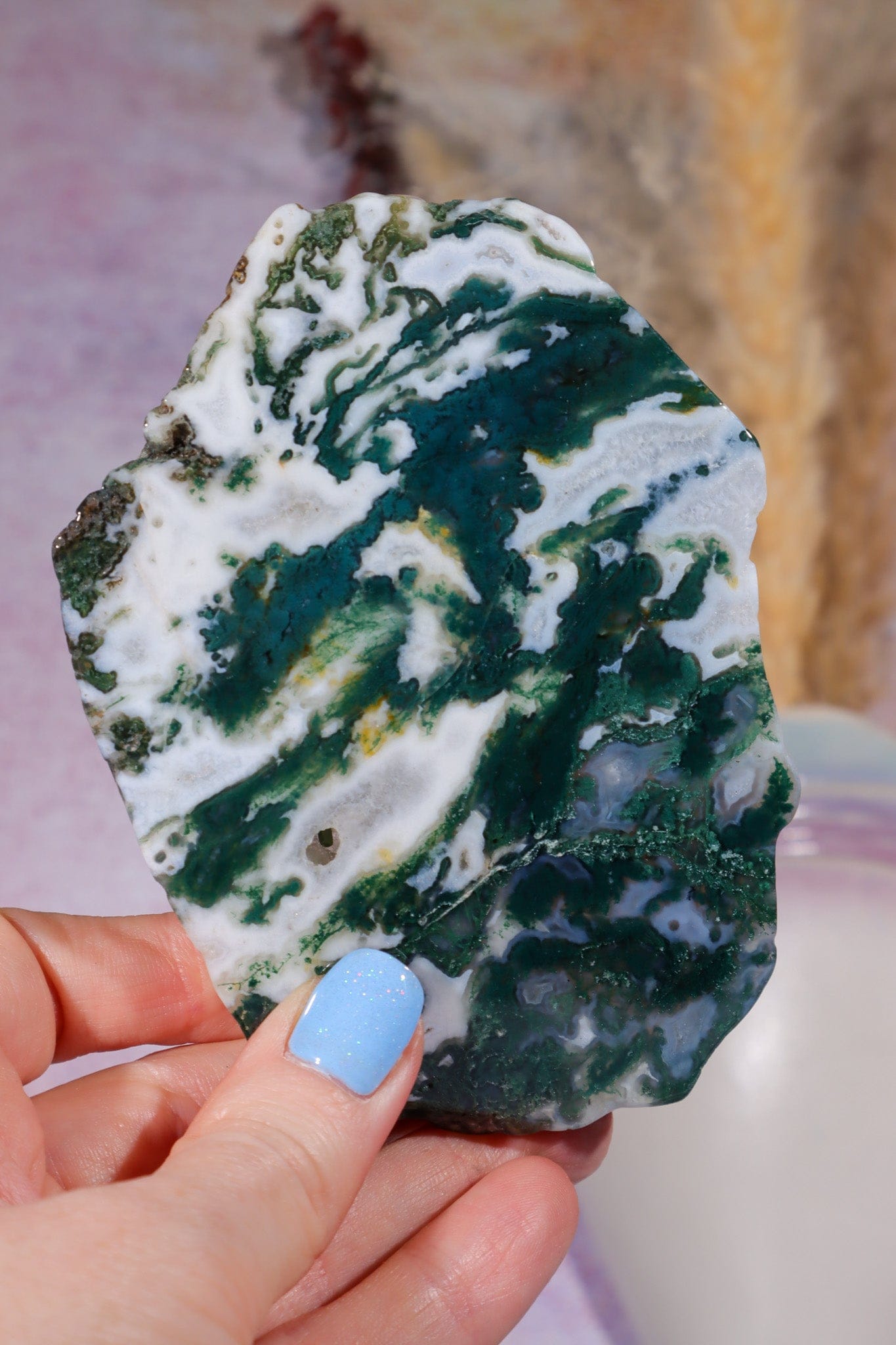 Moss Agate Slices Medium 9-10cm, Intuitively Chosen Towers Tali & Loz Crystals