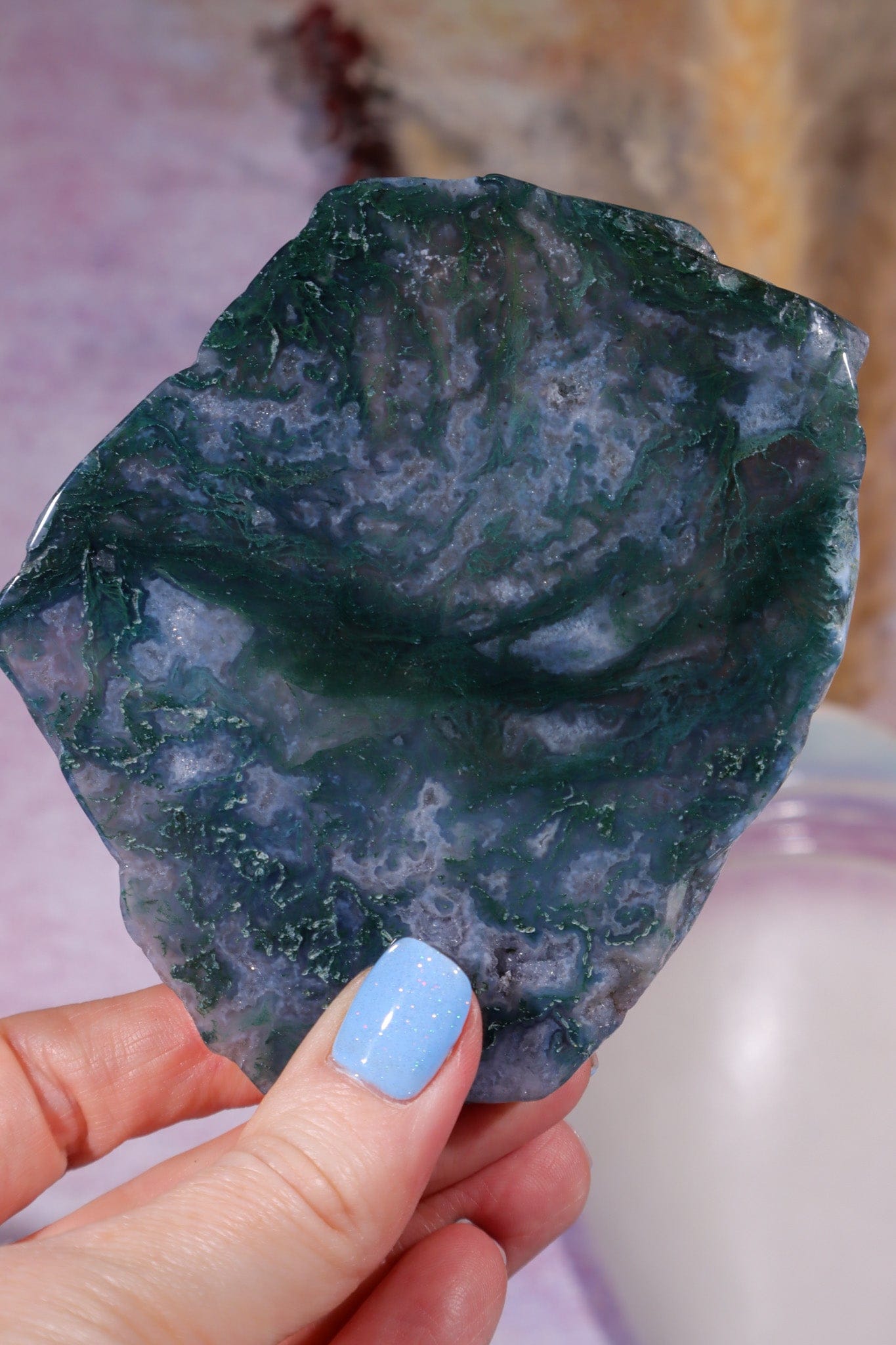 Moss Agate Slices Medium 9-10cm, Intuitively Chosen Towers Tali & Loz Crystals