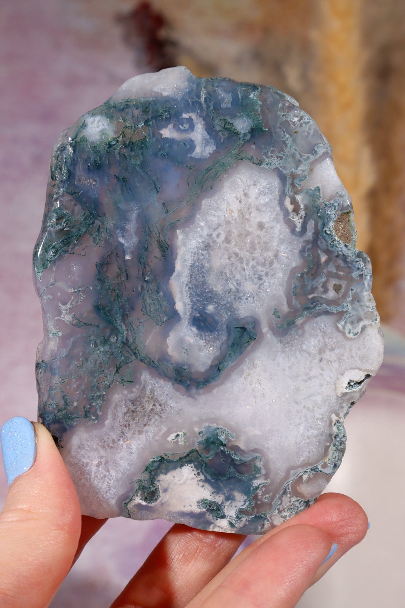 Moss Agate Slices Medium 9-10cm, Intuitively Chosen Towers Tali & Loz Crystals