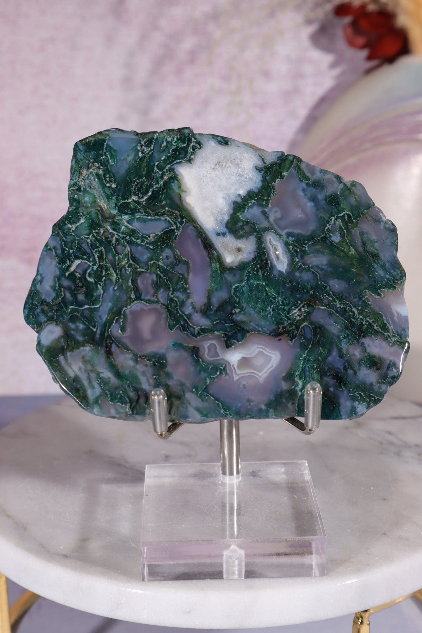 Moss Agate Slices Medium 9-10cm, Intuitively Chosen Towers Tali & Loz Crystals