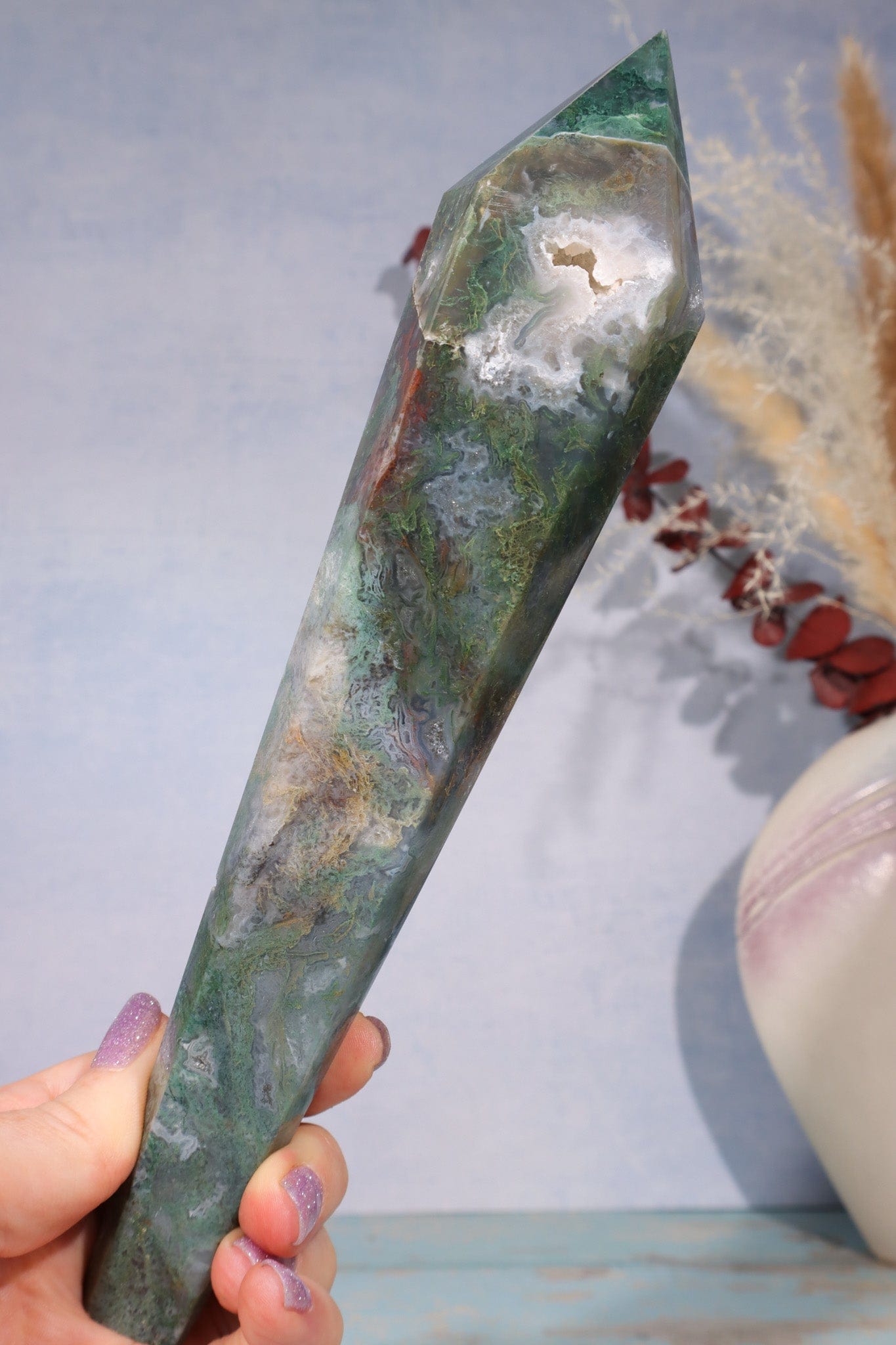 Moss Agate Wand 22cm Wand Tali & Loz Crystals